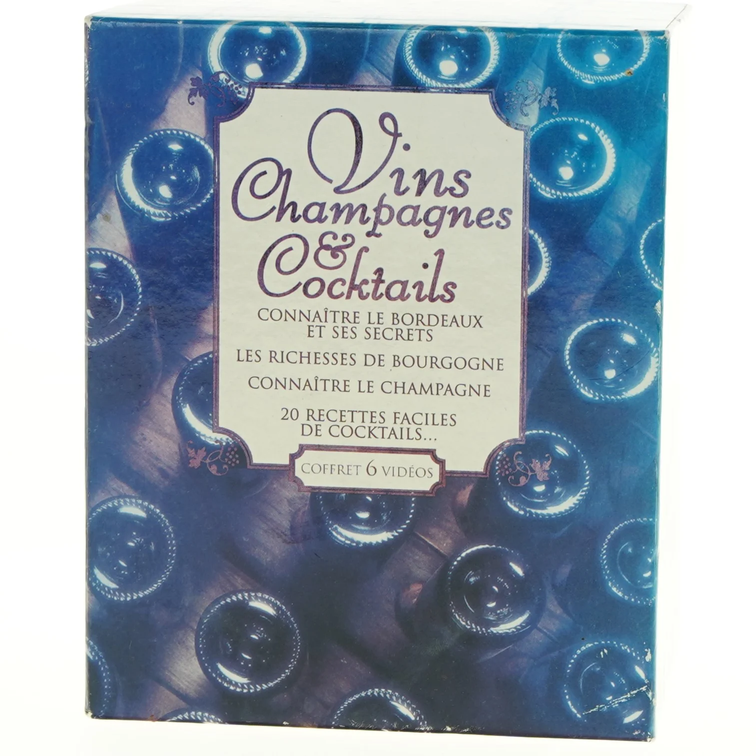 Samling af VHS-bånd med trækasse, Vins, Champagnes & Cocktails