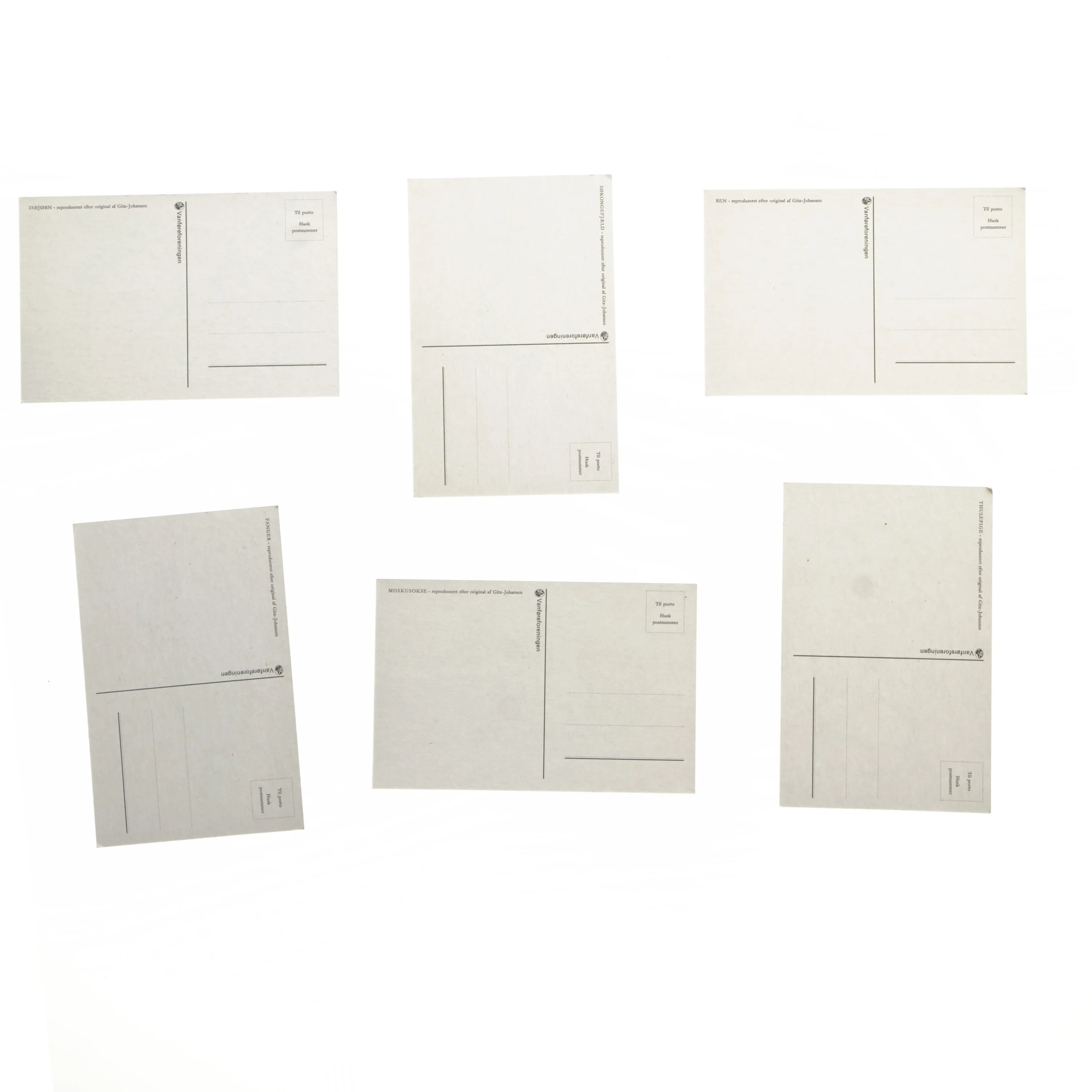 Sæt med 6 kunstpostkort (str. 6 stk 15x9,5 cm)