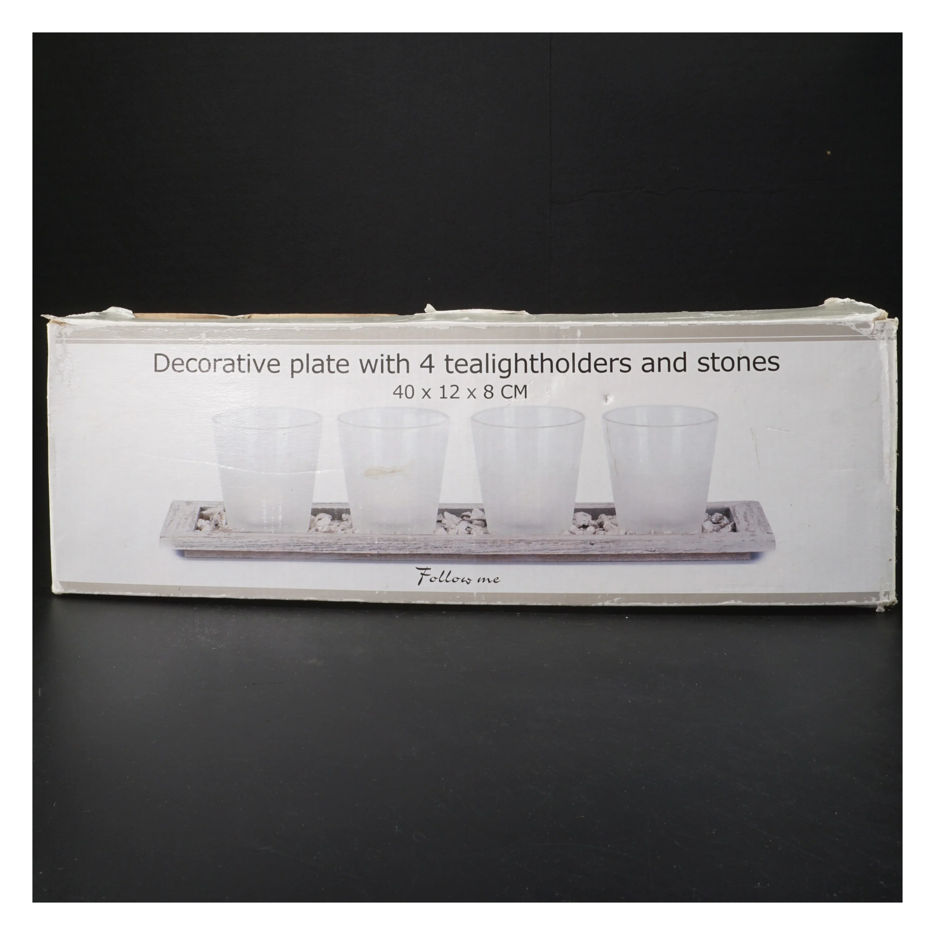 Dekorativ bakke med fyrfadsstager (str. 40x12,5 cm)