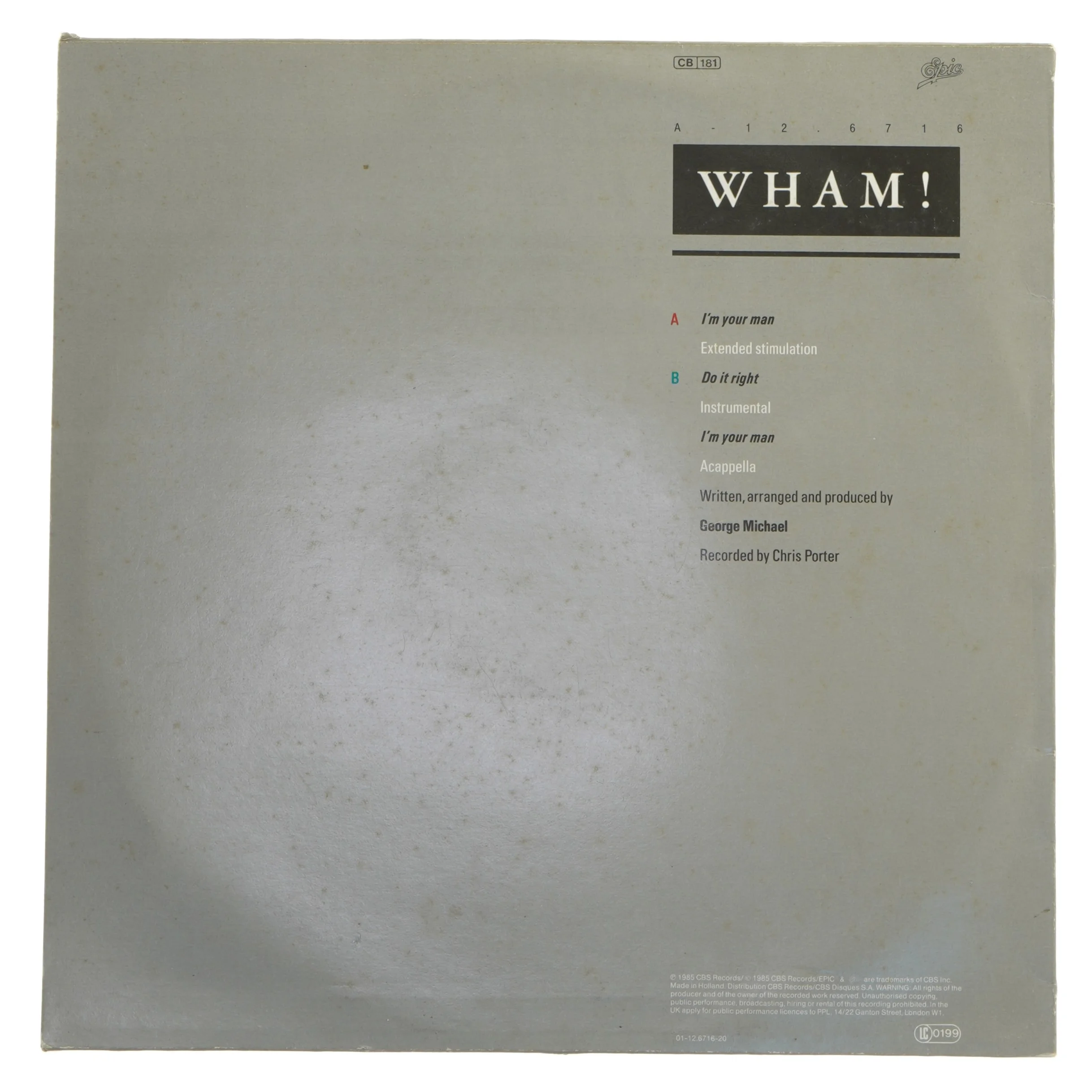 Wham! - I'm Your Man Maxi Single LP fra Epic