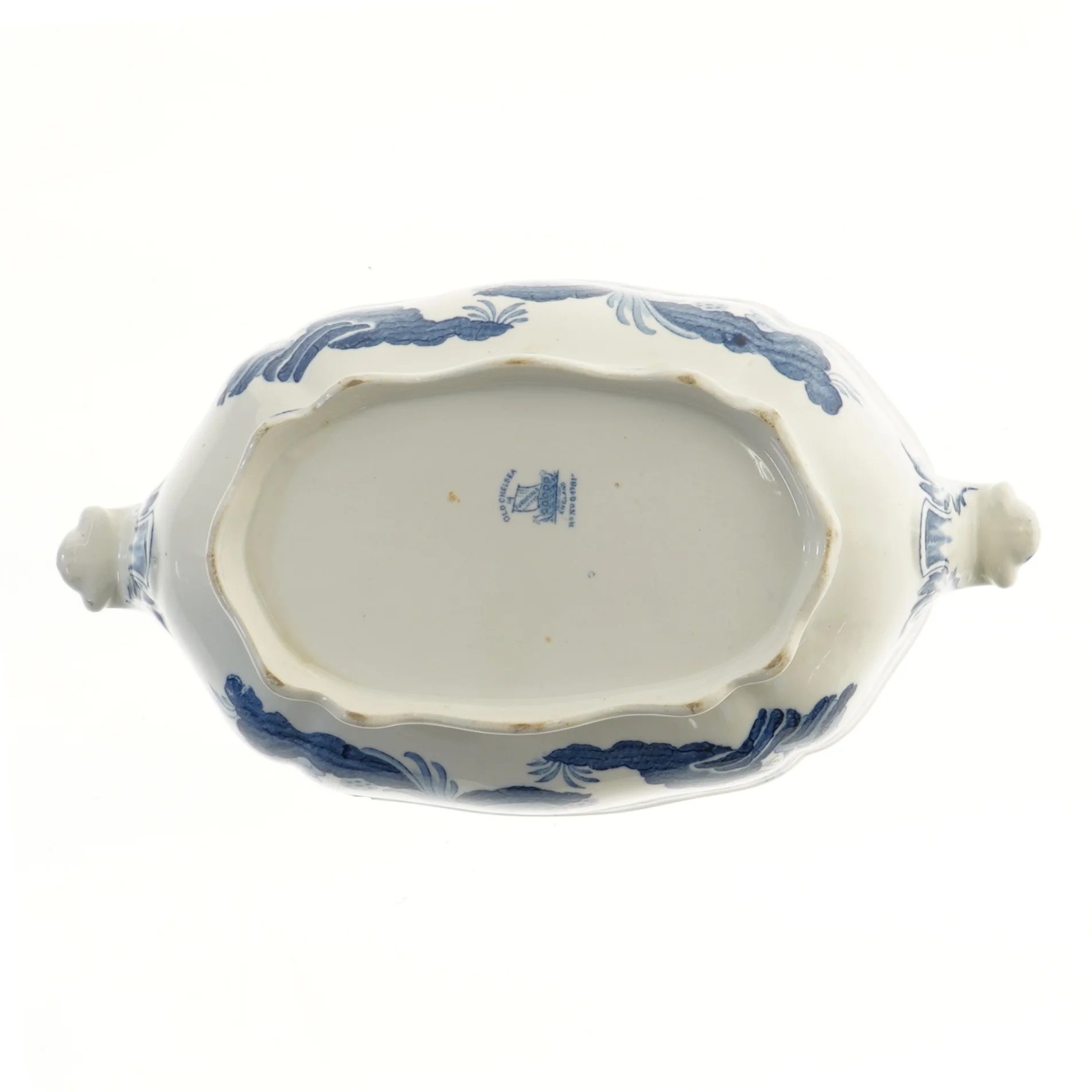 Porcelæn serveringsskål med blåt mønster (str. 19,5x29 cm)