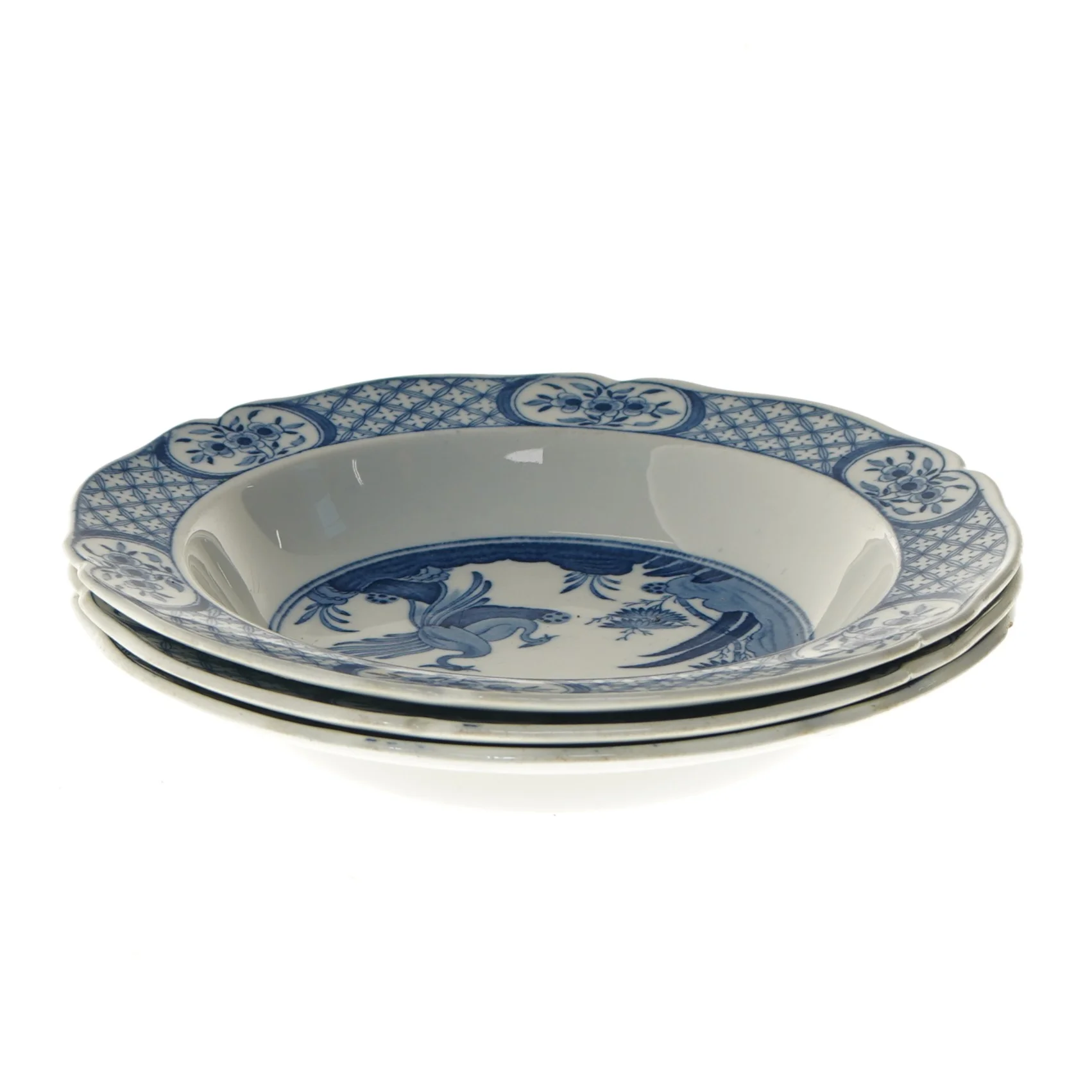 Blå mønstrede porcelænstallerkener (str. 3 stk Ø 23,5 cm)