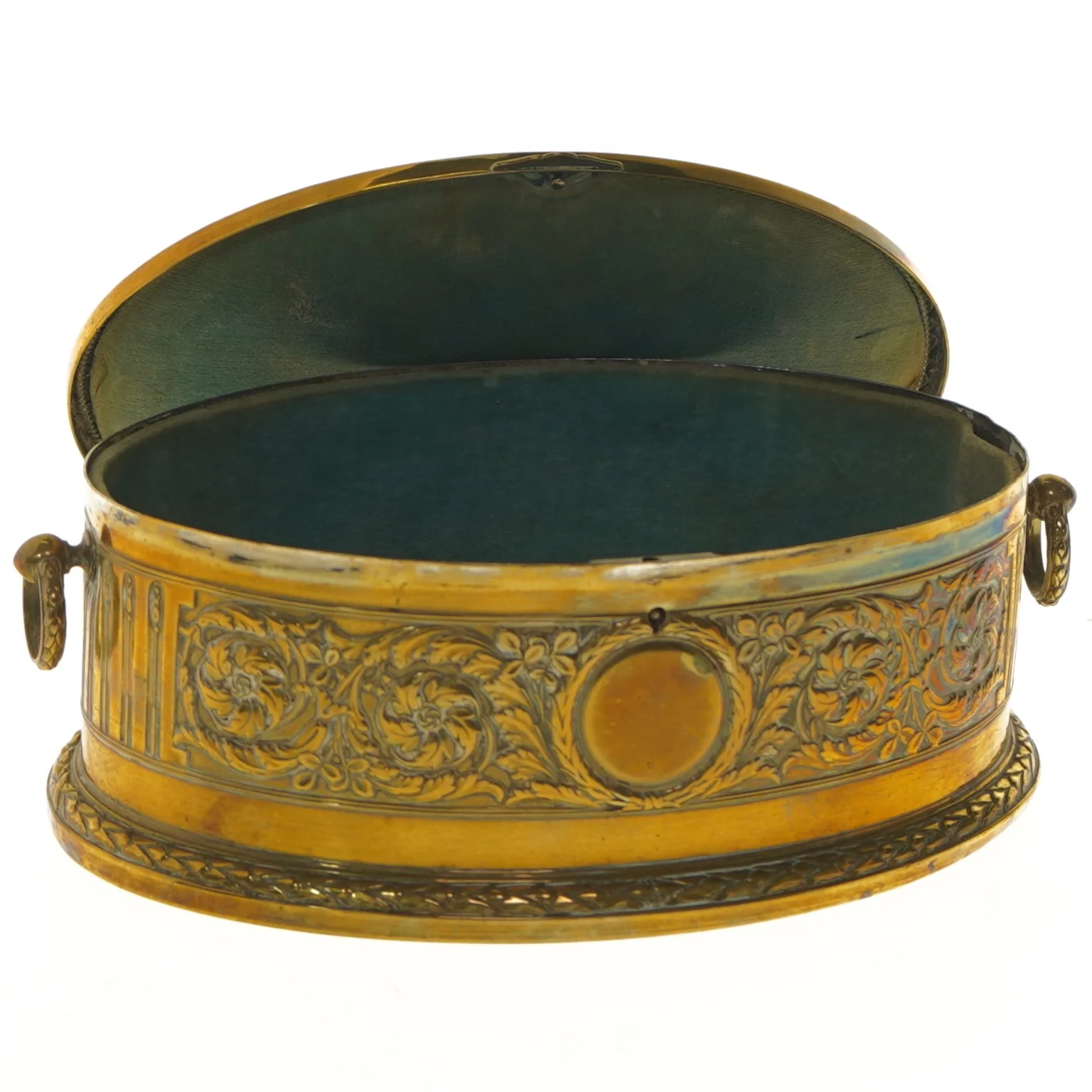 Antik smykkeskrin i metal (str. 23 cm)