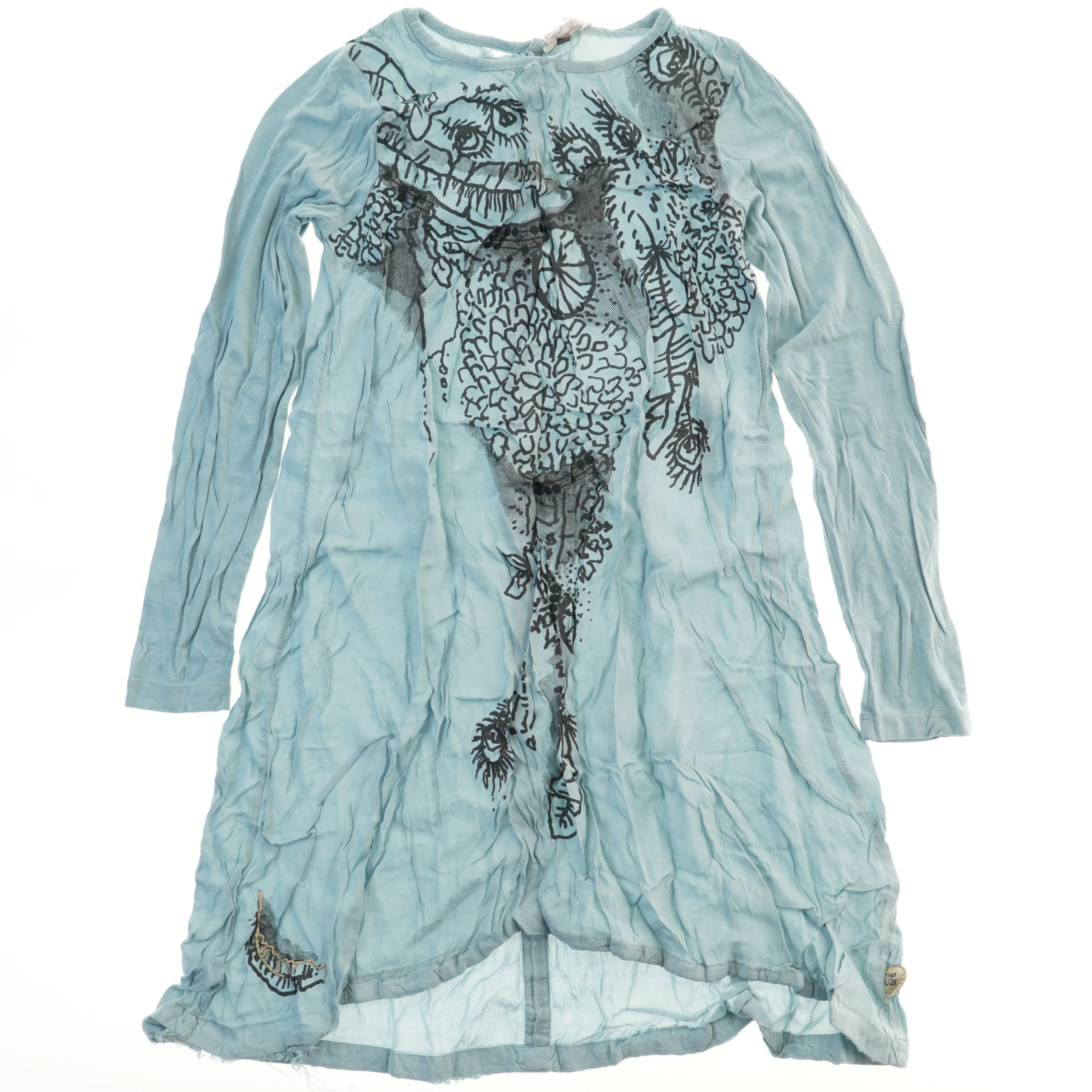 Langærmet kjole med kunstnerisk mønster (str. 134)