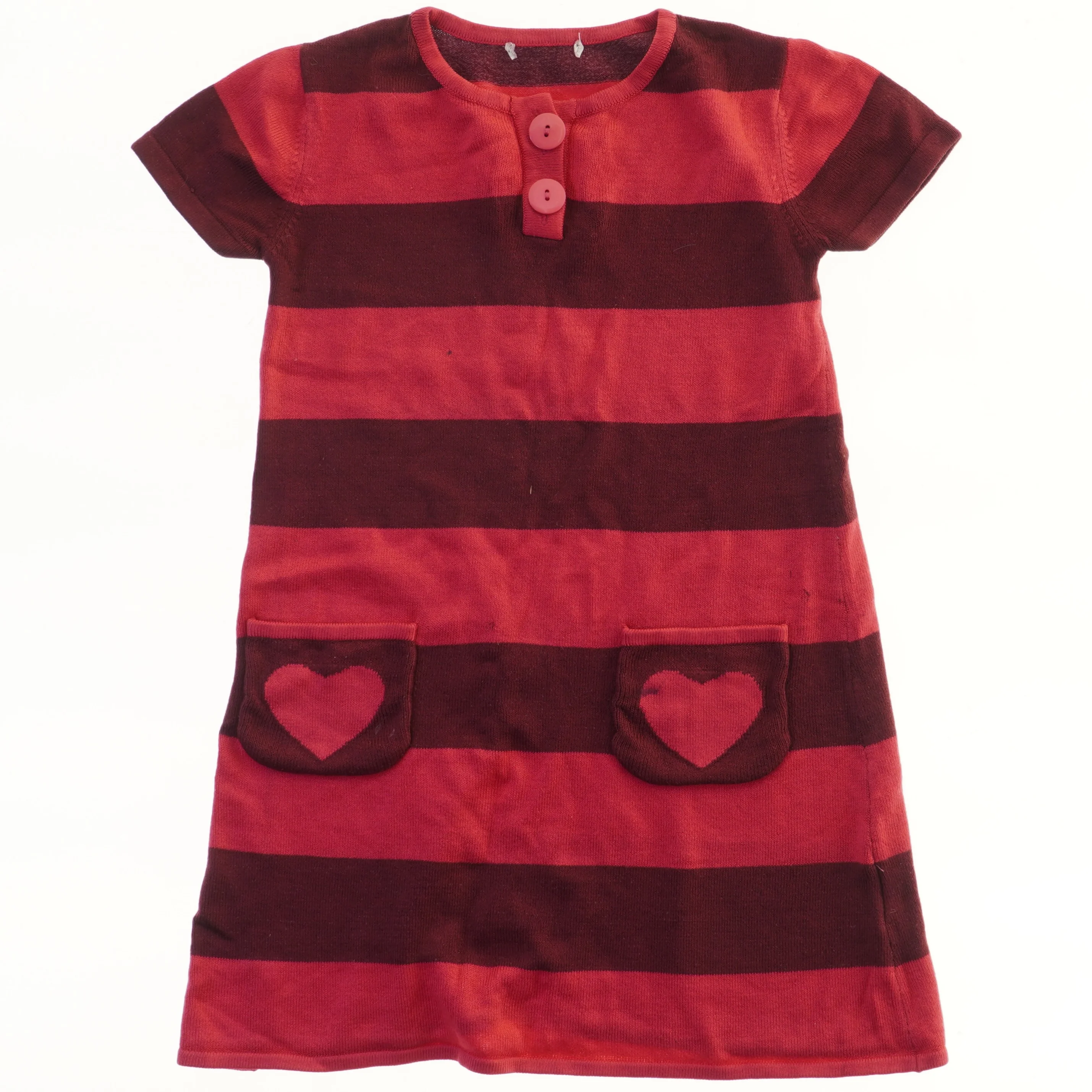 Strikket kjole med striber og lommer (str.  bryst 32, længde 60 cm)