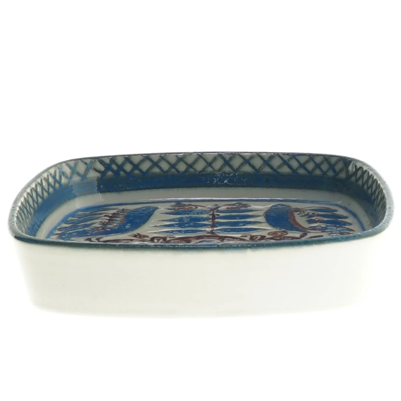 Keramisk fad med blåt og brunt mønster fra Royal Copenhagen (str. 16,5x16,5 cm)