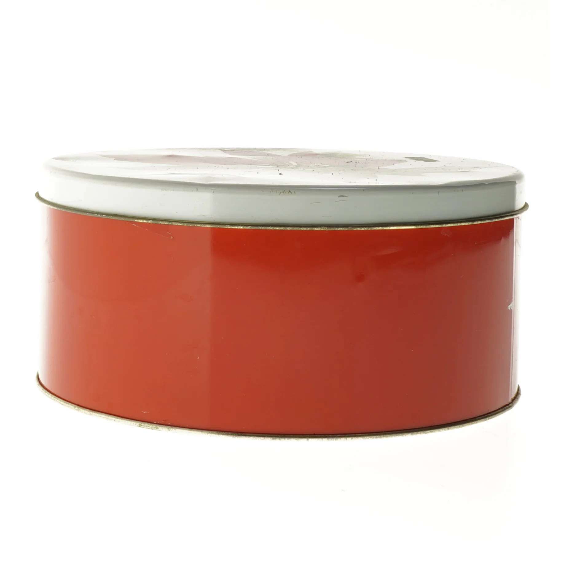 Rund metaldåse med poinsettia dekoration (str. Ø 22 cm)