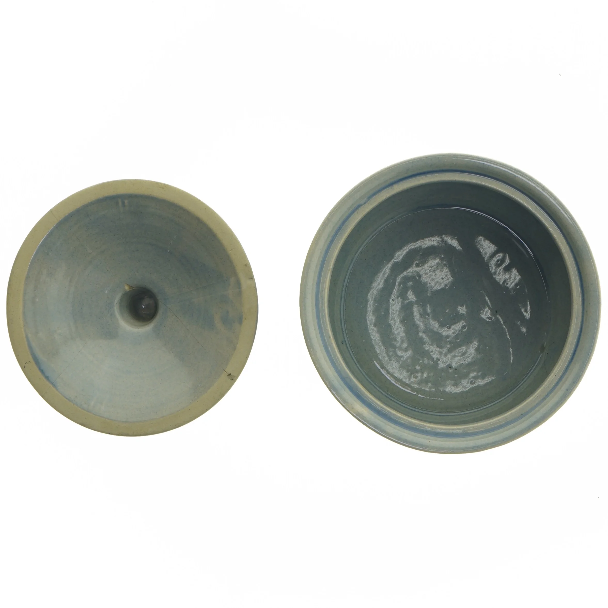 Blå keramisk krukke med låg (str. Ø 14x12 cm)