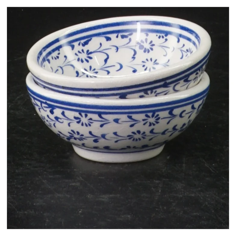 Blå og hvid porcelænsskål (str. 8 cm)