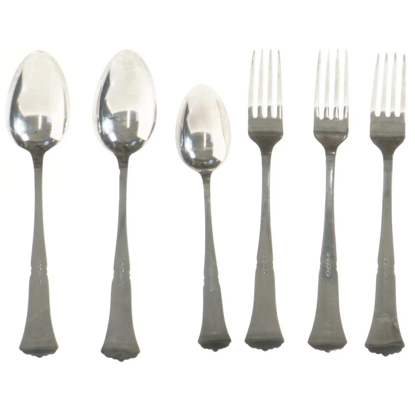 Sæt med gaffel og ske i sølv (str. 21,5 cm)