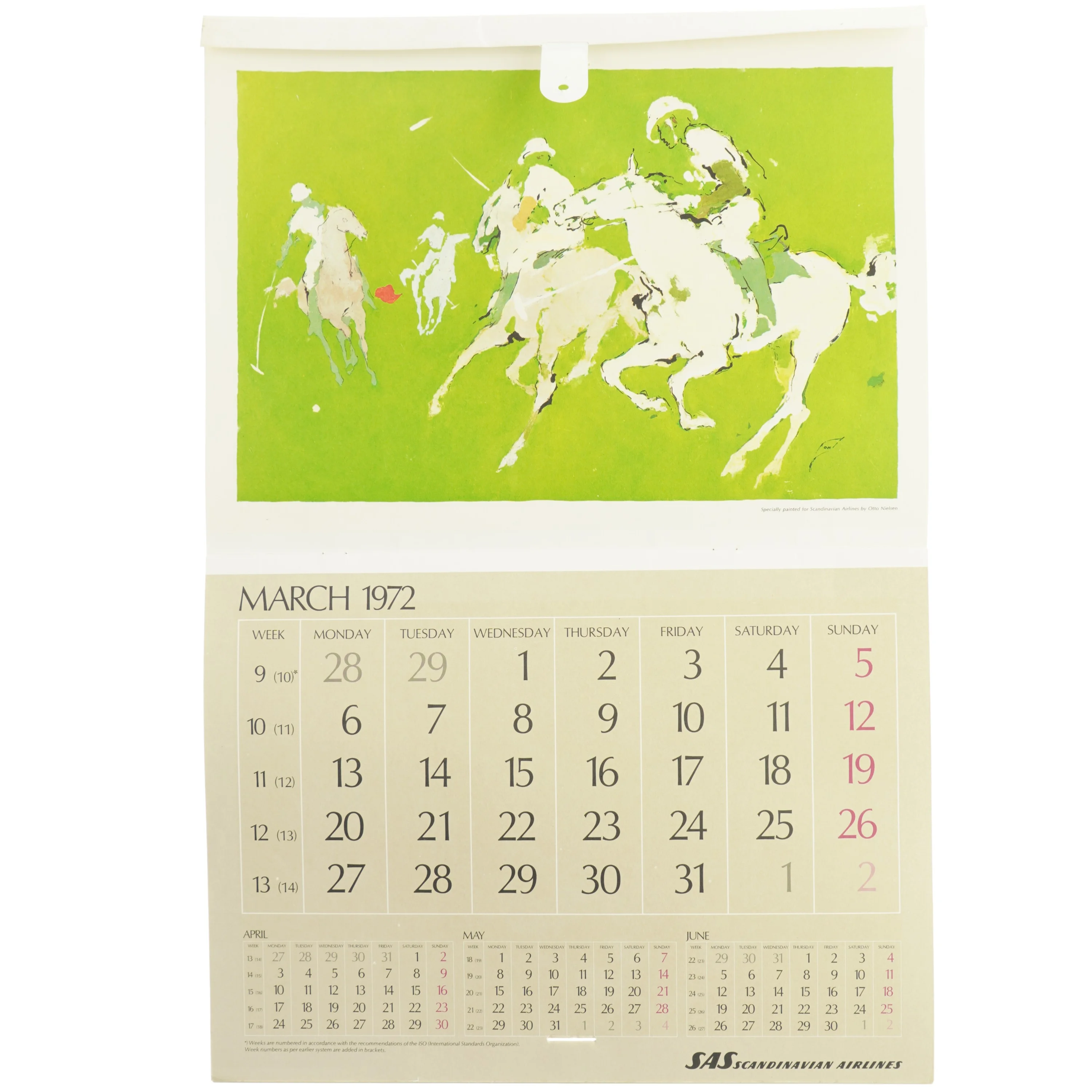 Vintage SAS Vægkalender fra 1972 (str. 41 x 30 cm)