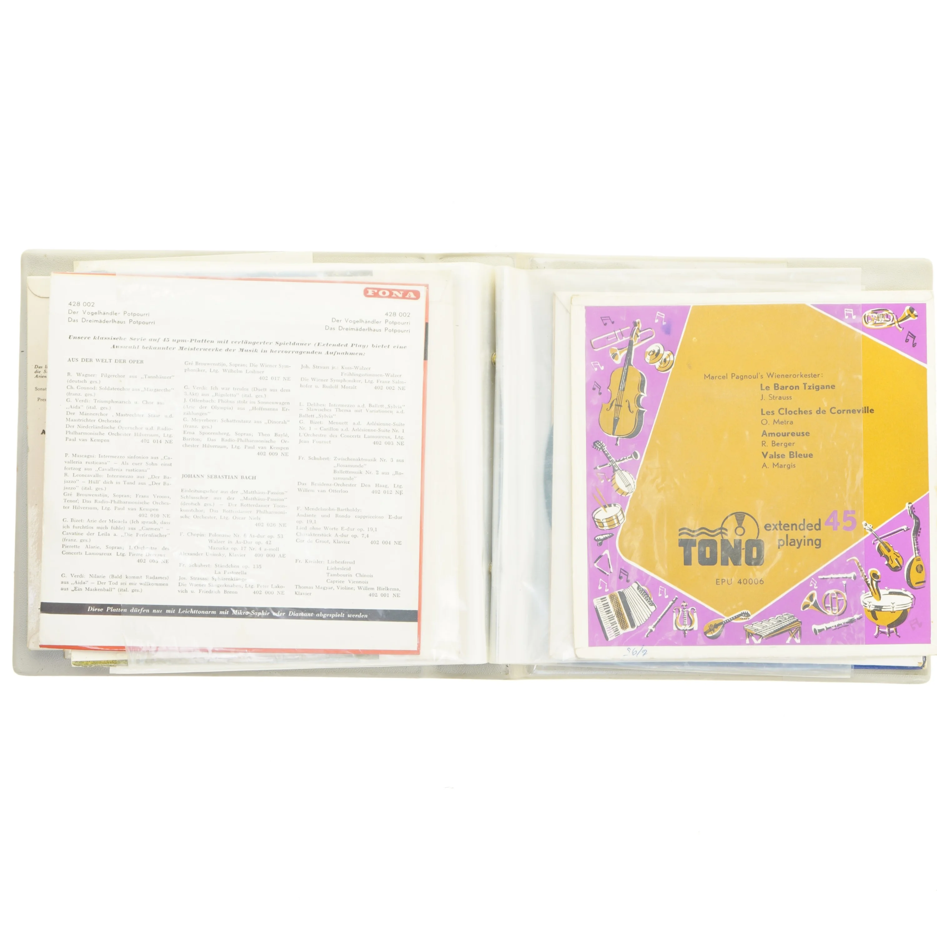 Vintage vinyl opbevaringsmappe til LP singler fra Neptusan (str. 20x20x6 cm)