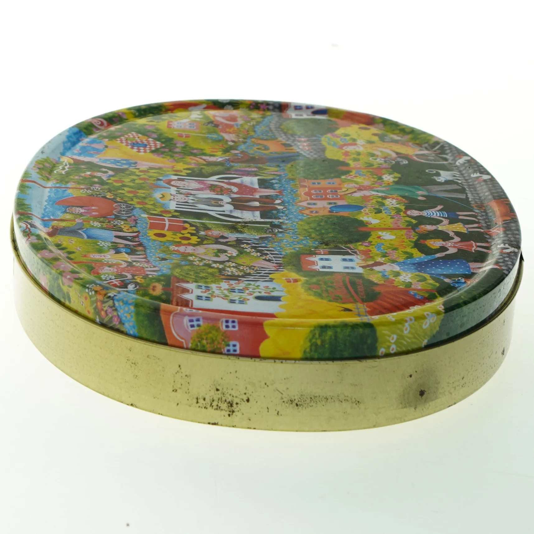 Vintage metal kagedåse (str. 32x22x4,5 cm)