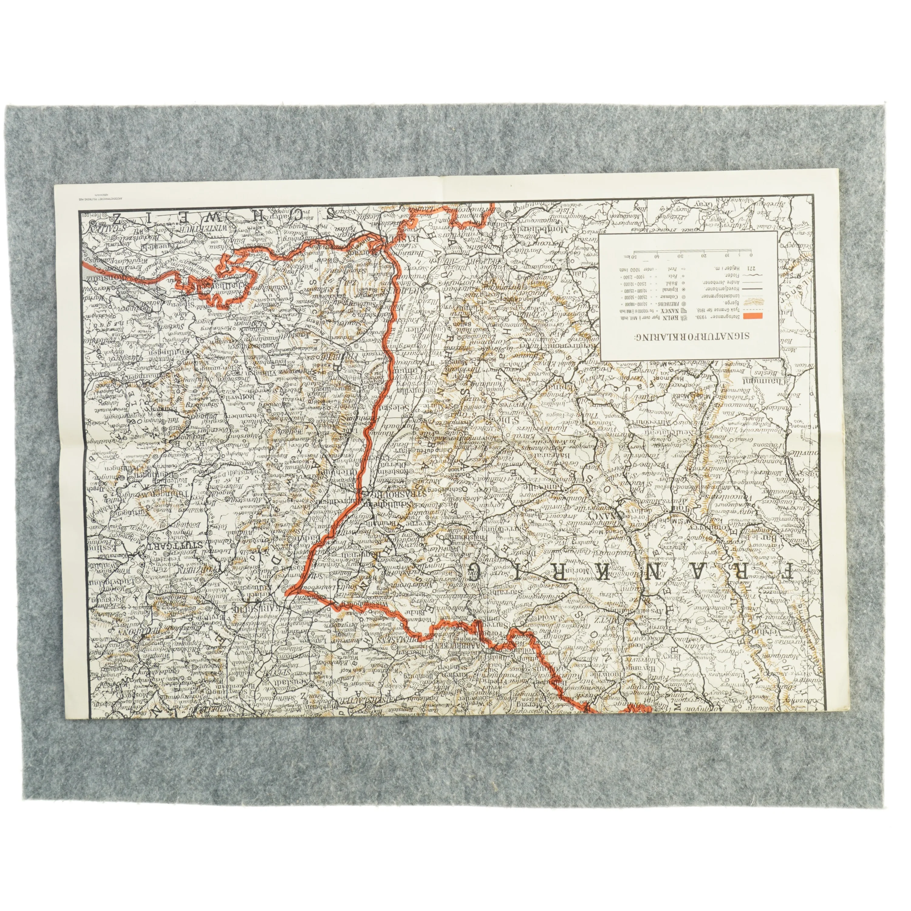 Vintage kort over Vestfronten / Tyskland (str. 46 x 32 cm)