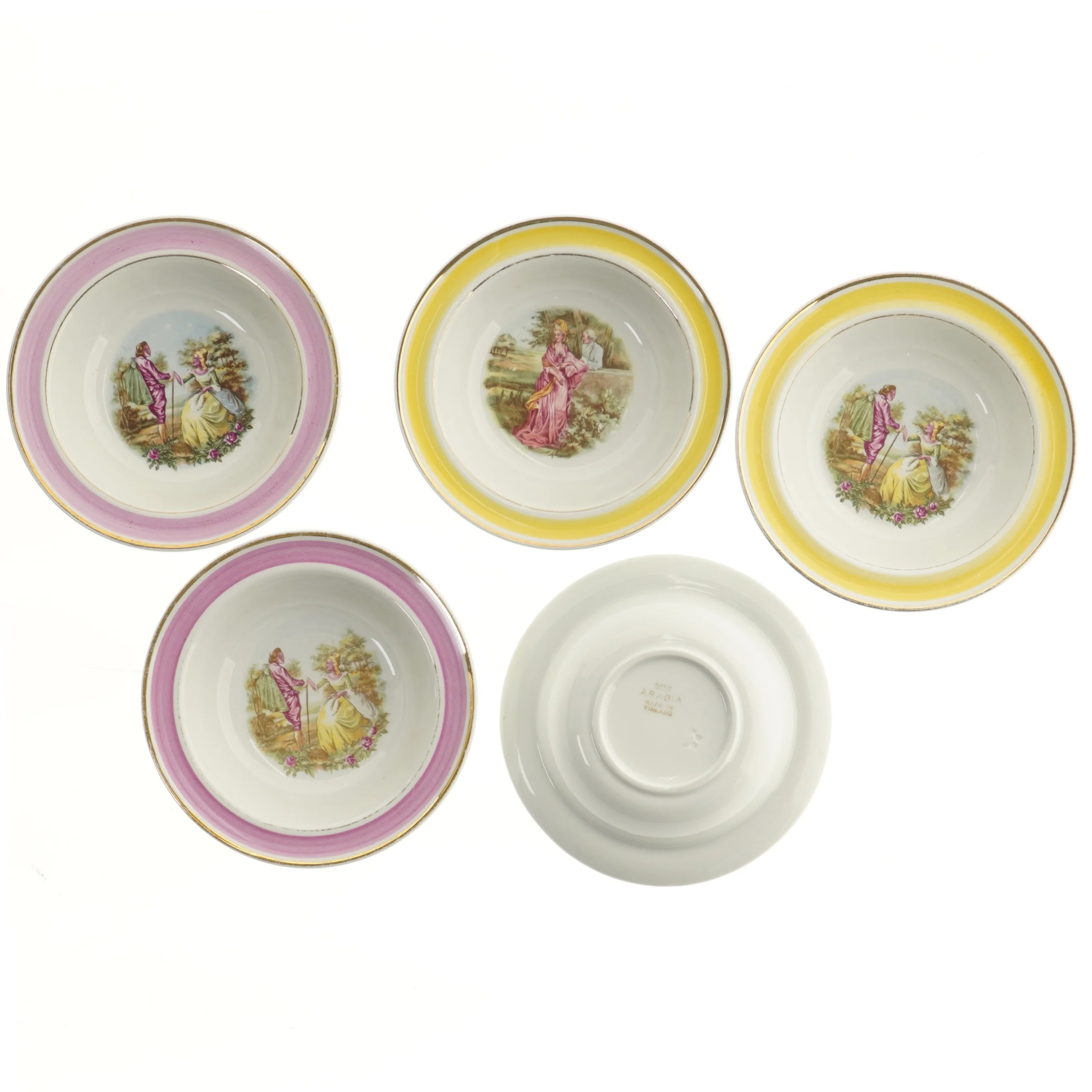 Dekorative skåle med romantiske motiver fra Arabia (str. 5 stk Ø 17 cm)