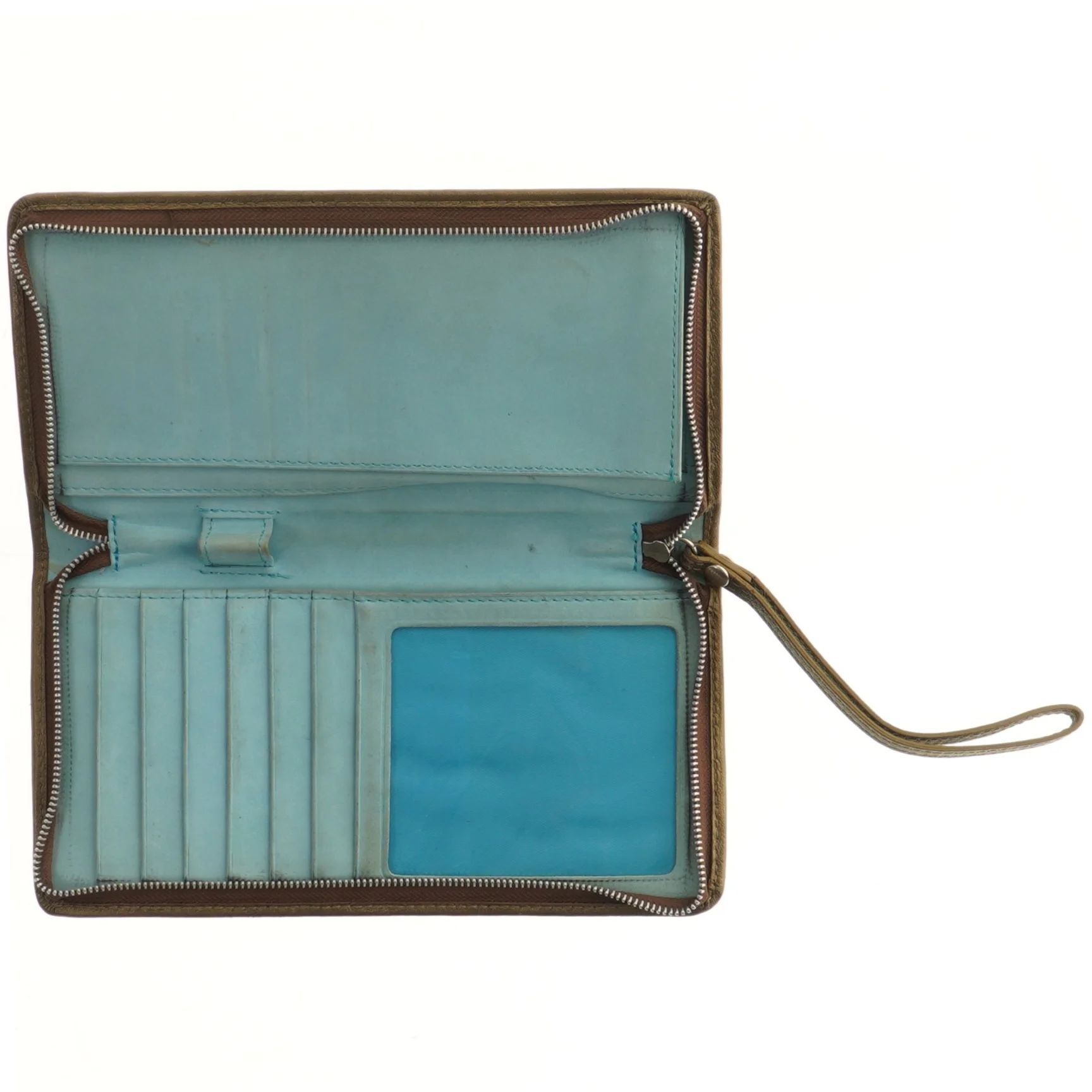 Læderpung med lynlås (str. 23,5x12,5 cm)