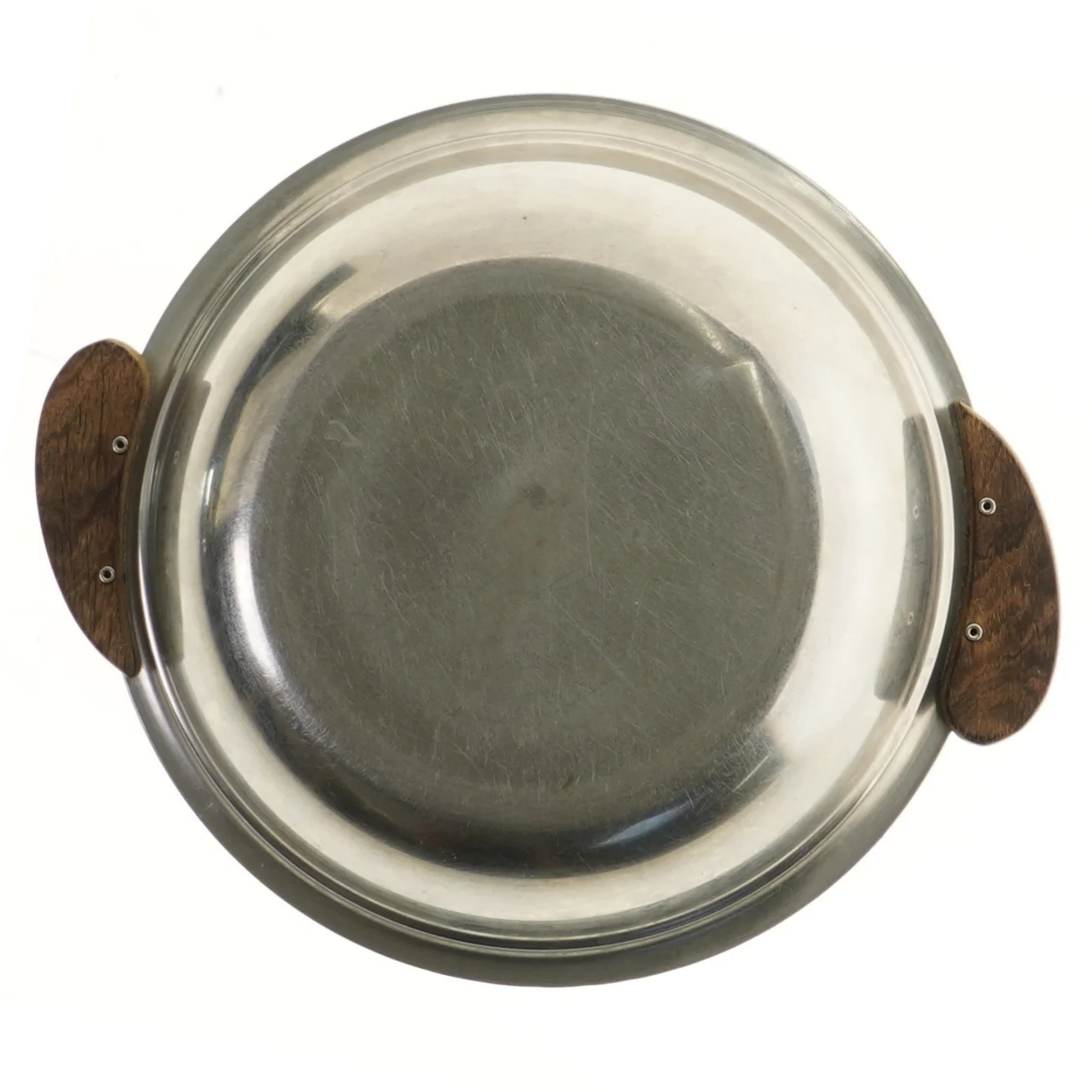 Rustfrit stål skål med træhåndtag (str. Ø 22,5 cm)