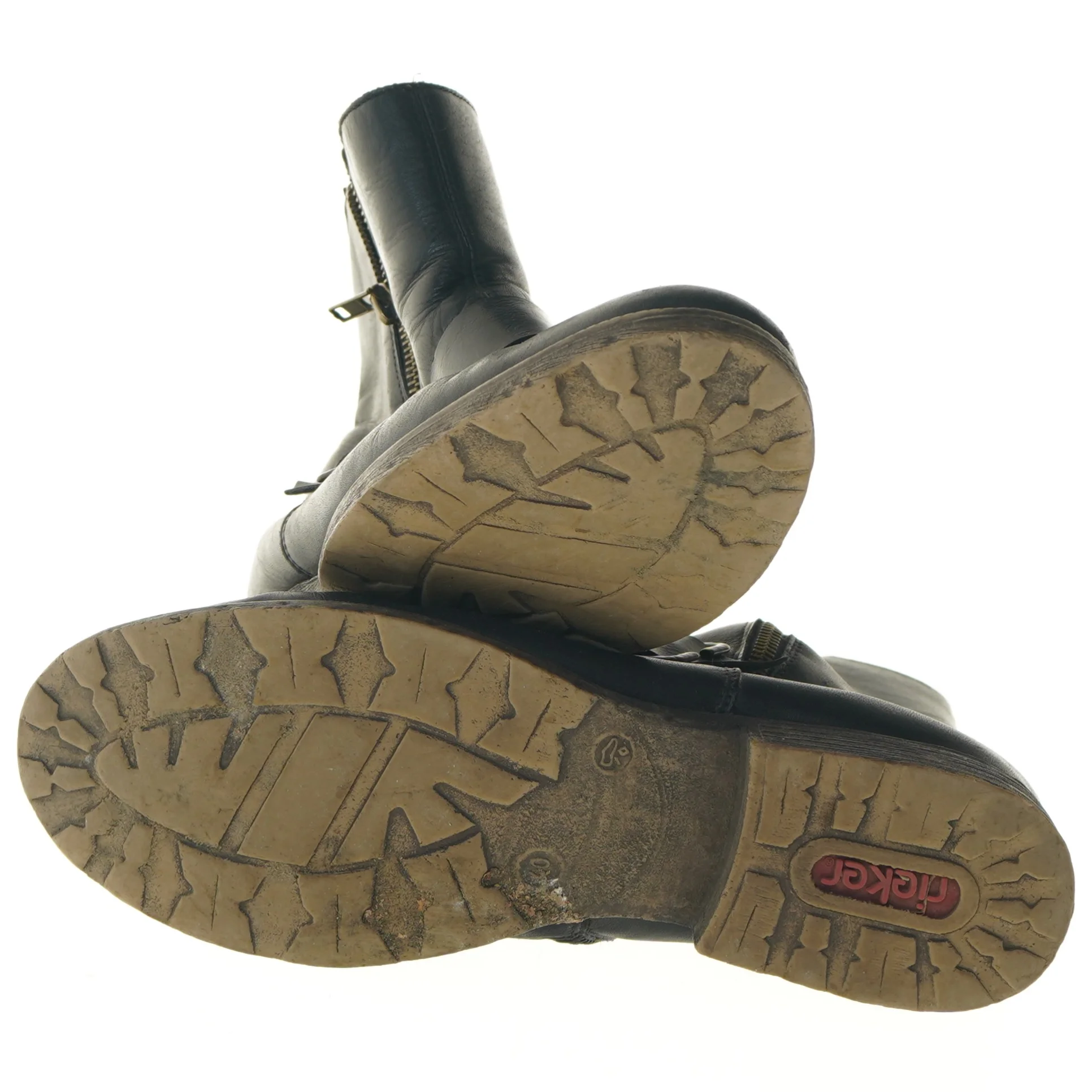 Sort læderstøvler med spænde og lynlås, størrelse 40 fra Rieker (str. 40 )