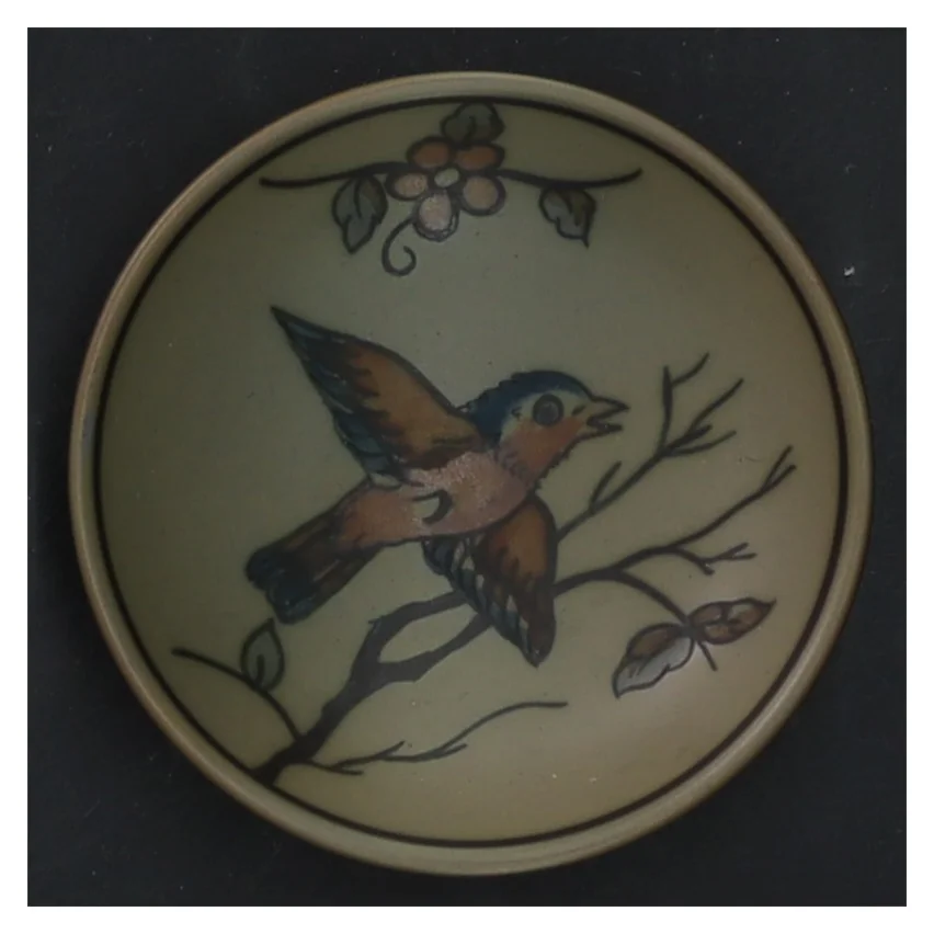 Lille dekorativ skål med fuglemotiv (str. 8x2,5 cm)