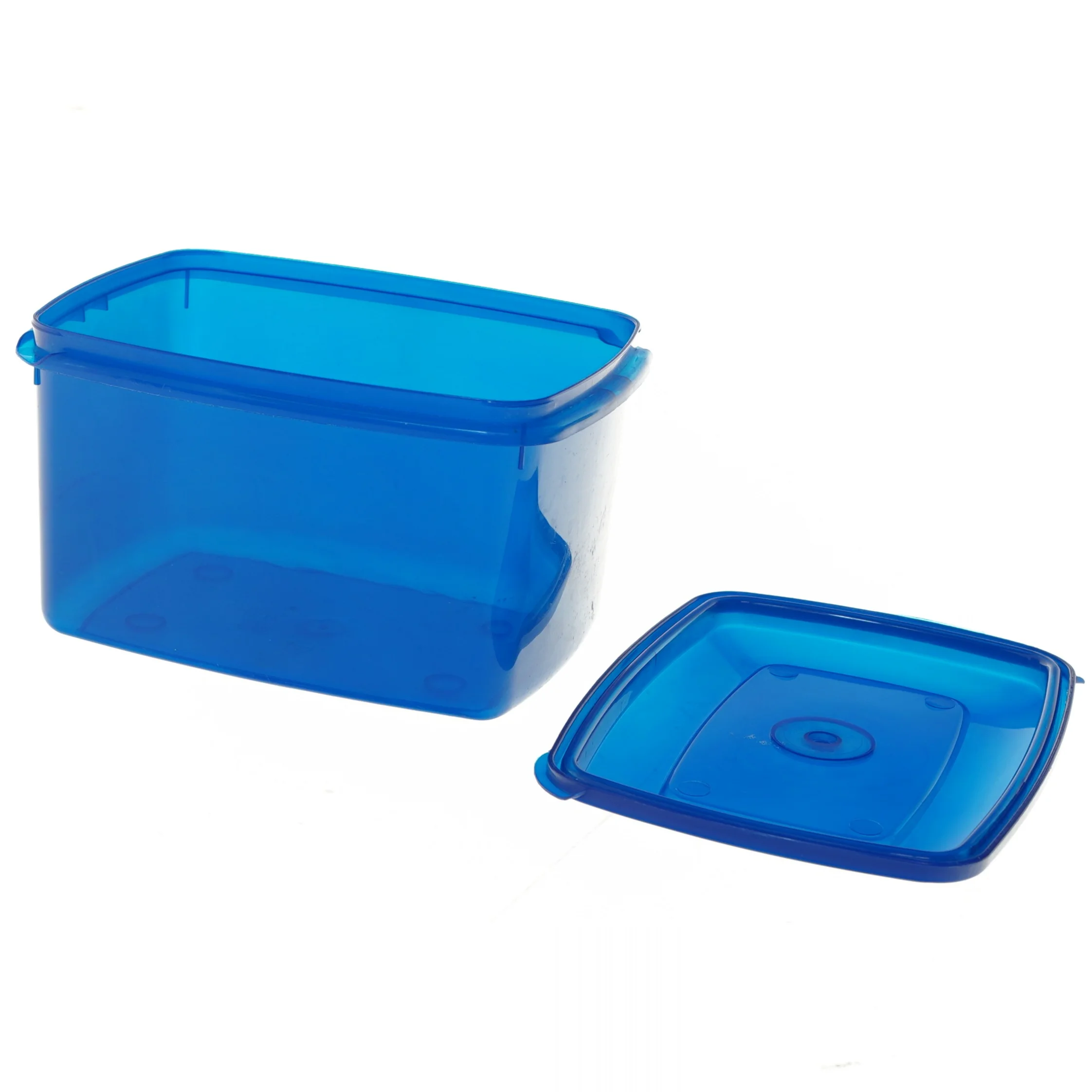Blå plastbeholder med låg (str. 12x14x20 cm)