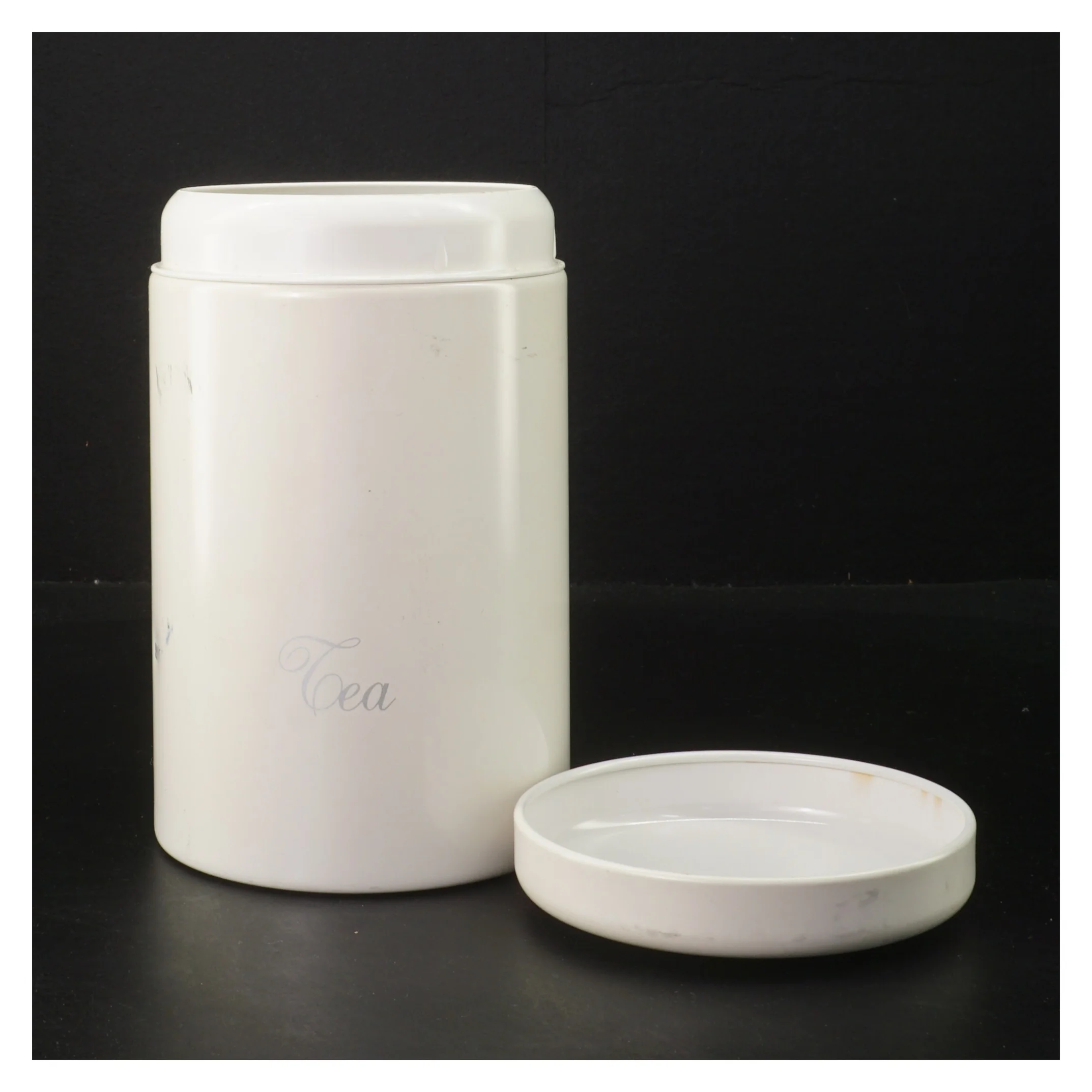 Hvid te dåse (str. Ø 10 cm højde 17,5 cm)