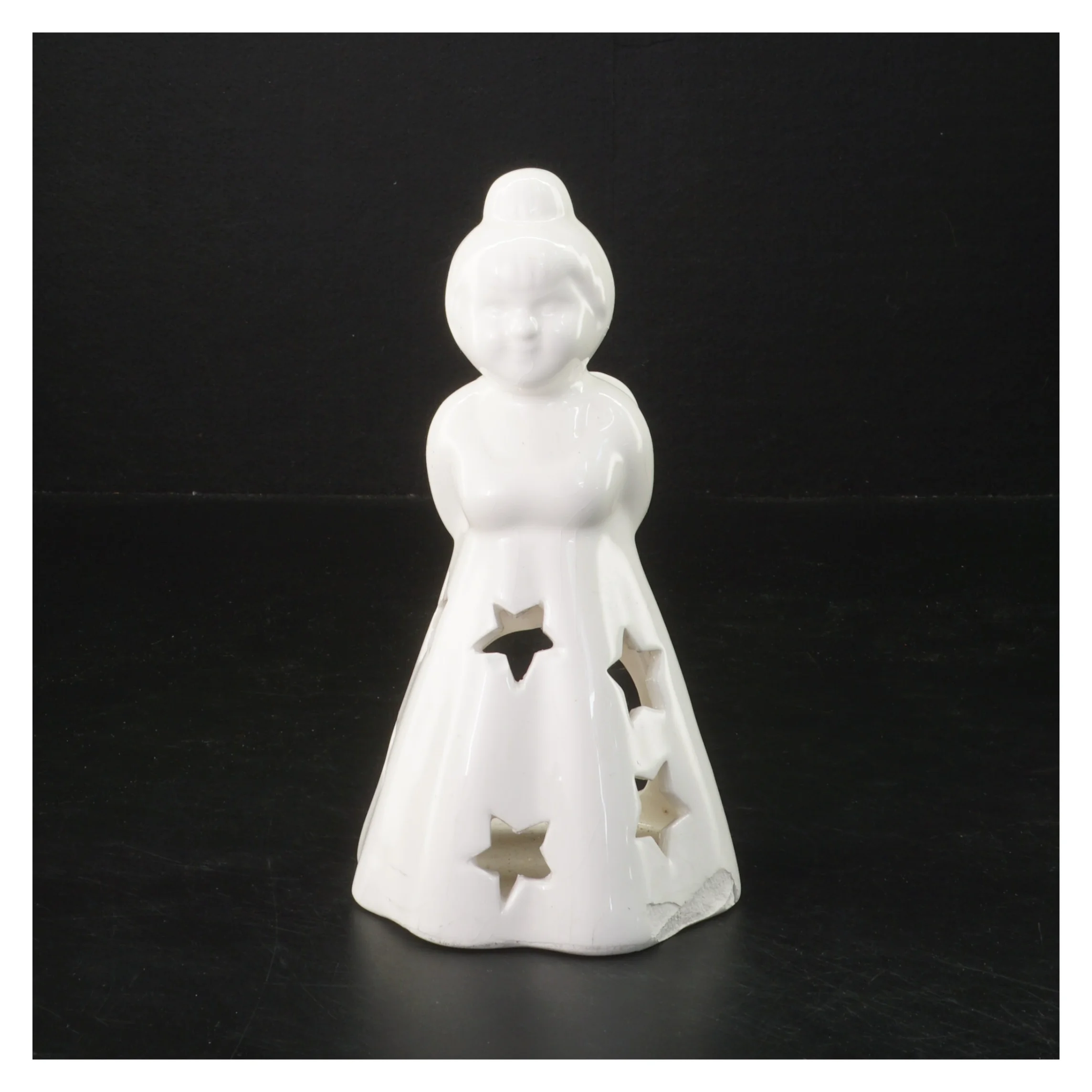 Hvid keramisk engel lysestage (str. 17 cm)