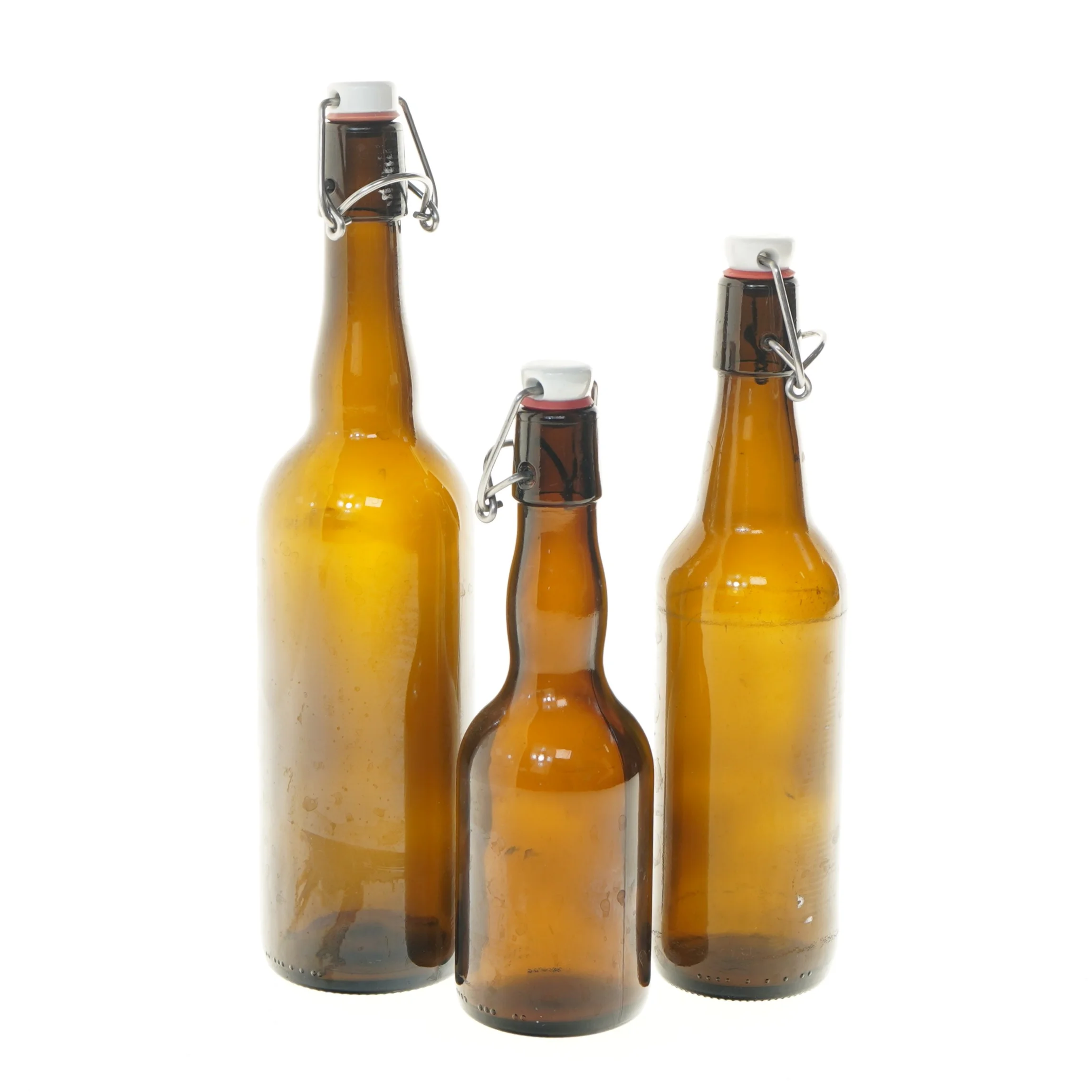 Tre store glasflasker med patentlukning (str. 22, 26 og 31 cm)