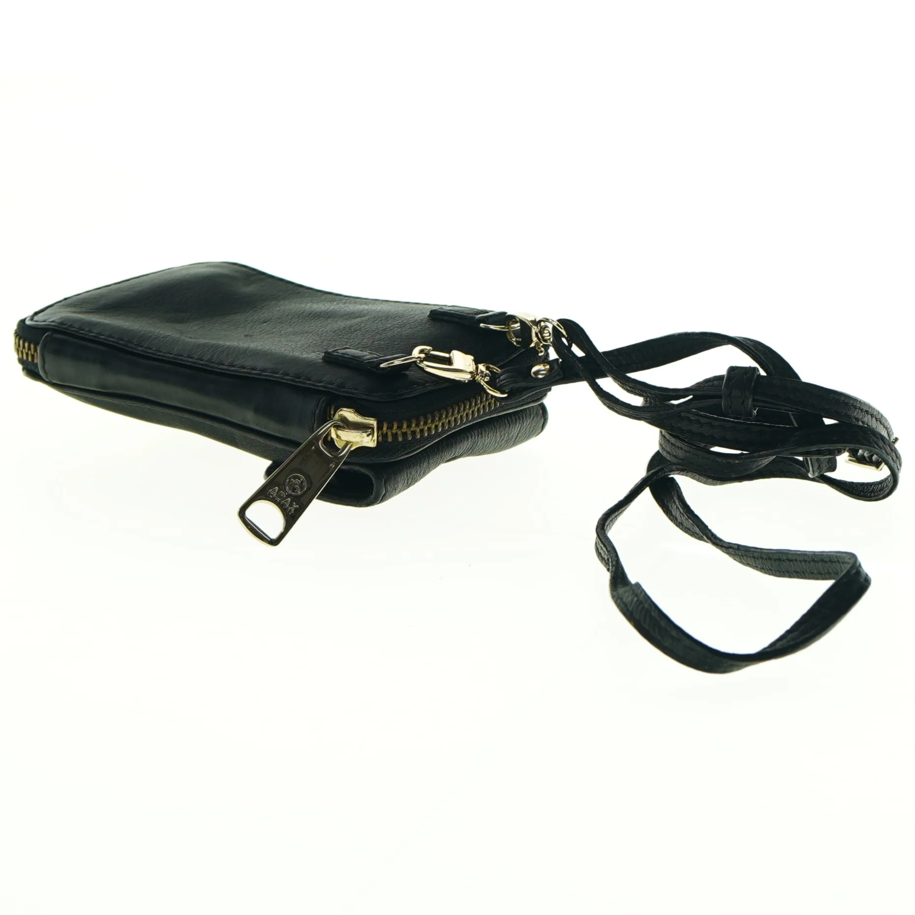 Sort lædertaske med skulderrem Adax (str. 15 x 9 cm)