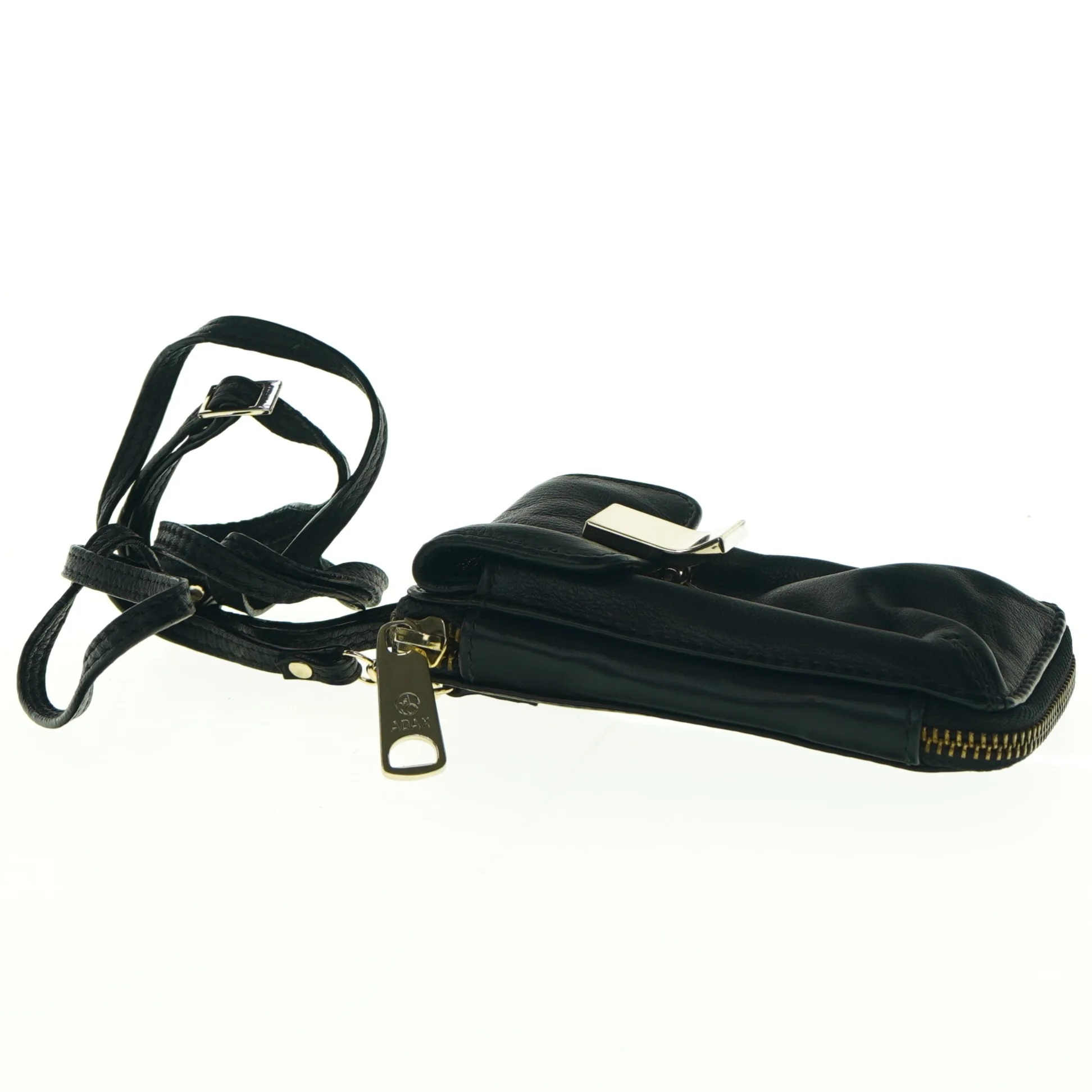 Sort lædertaske med skulderrem Adax (str. 15 x 9 cm)