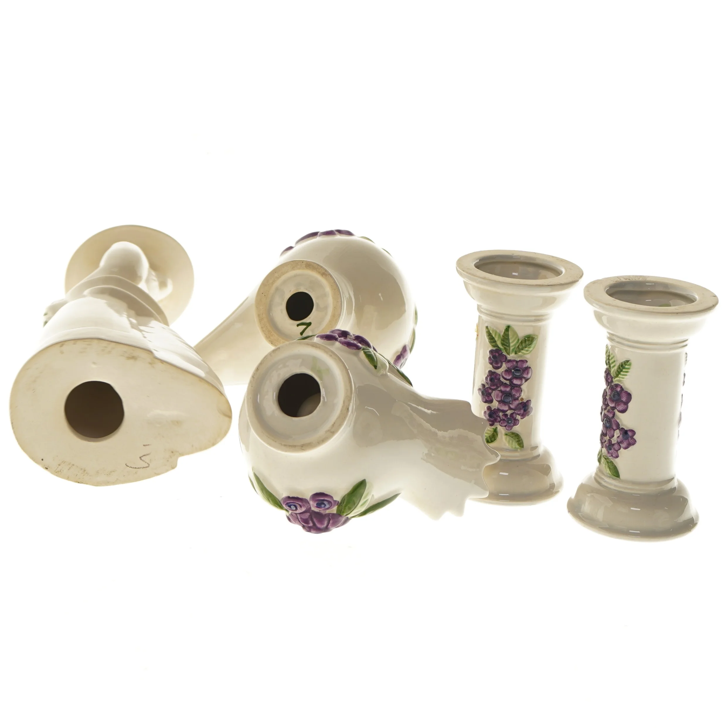 Keramik dekorationssæt med lilla blomster (str. 13-28 cm)