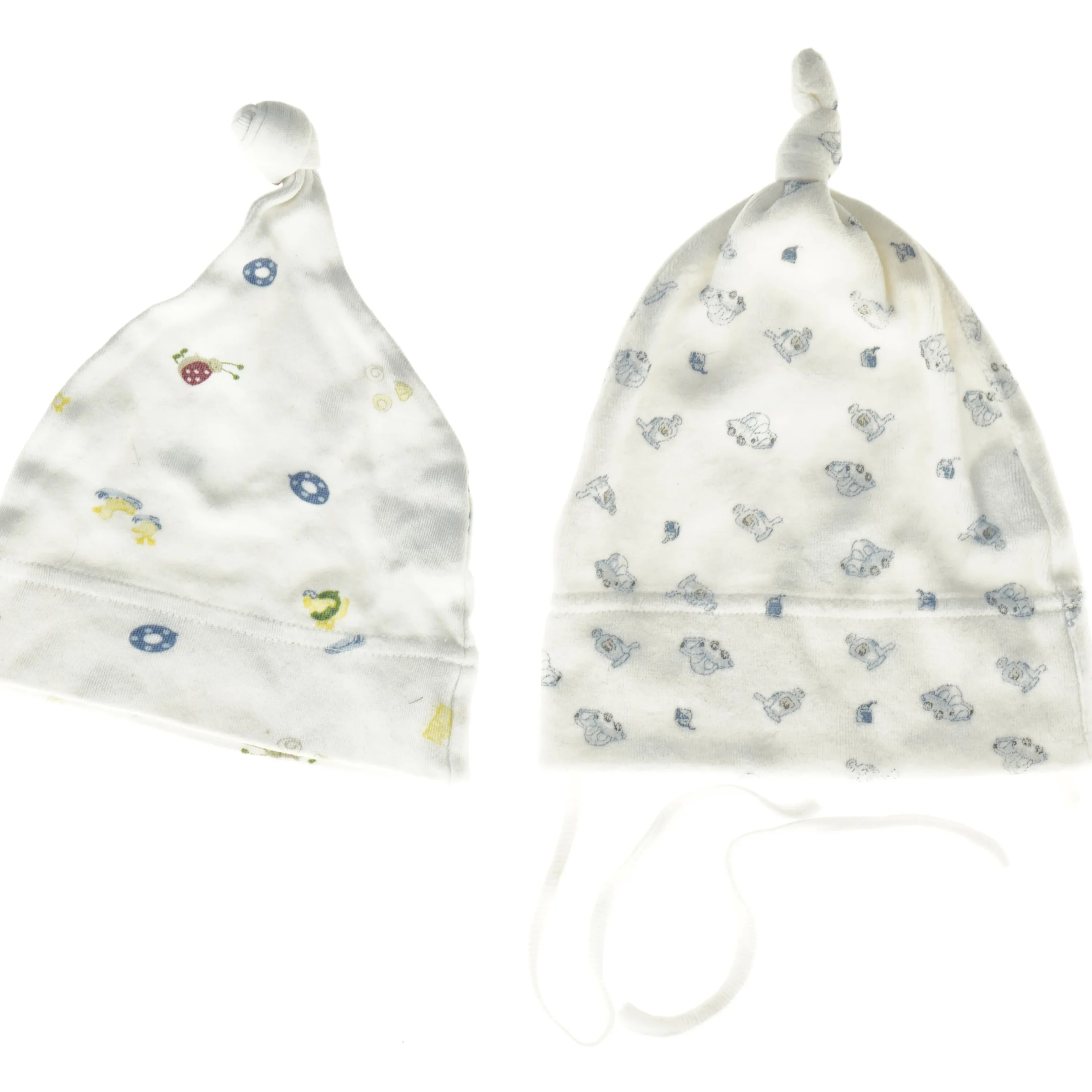 Spædbarnshuer med bindebånd (str. 18 cm bred)