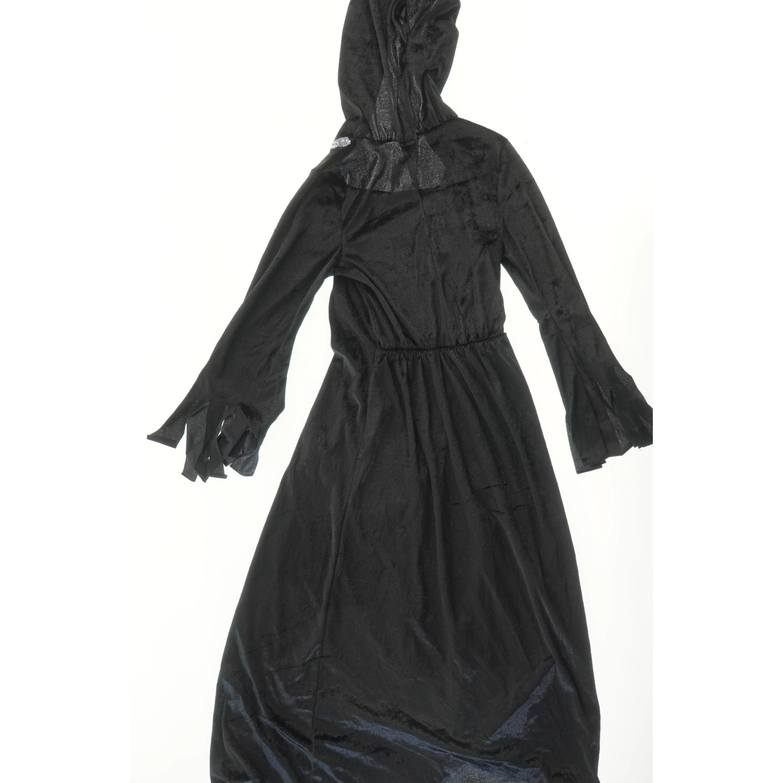 Halloween udklædning Sort kjole med hætte (str. 140)