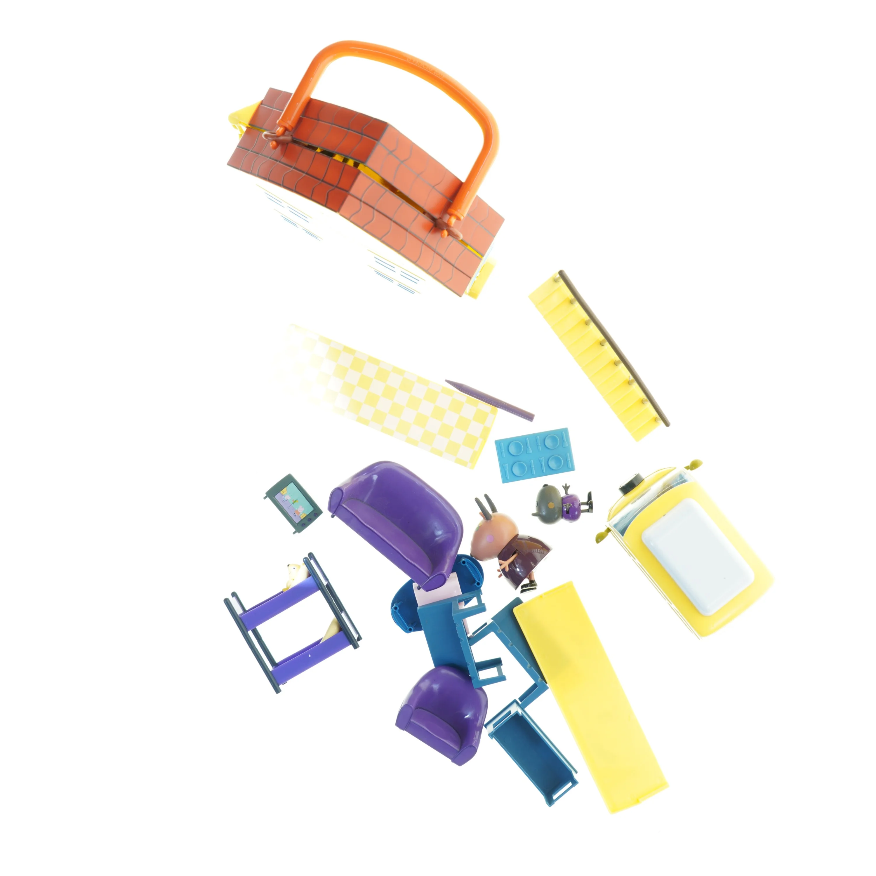 Gurli Gris dukkehus, campingvogn og møbler fra Gurli Gris (str. 31 x 20 cm til 4 x 3 cm)