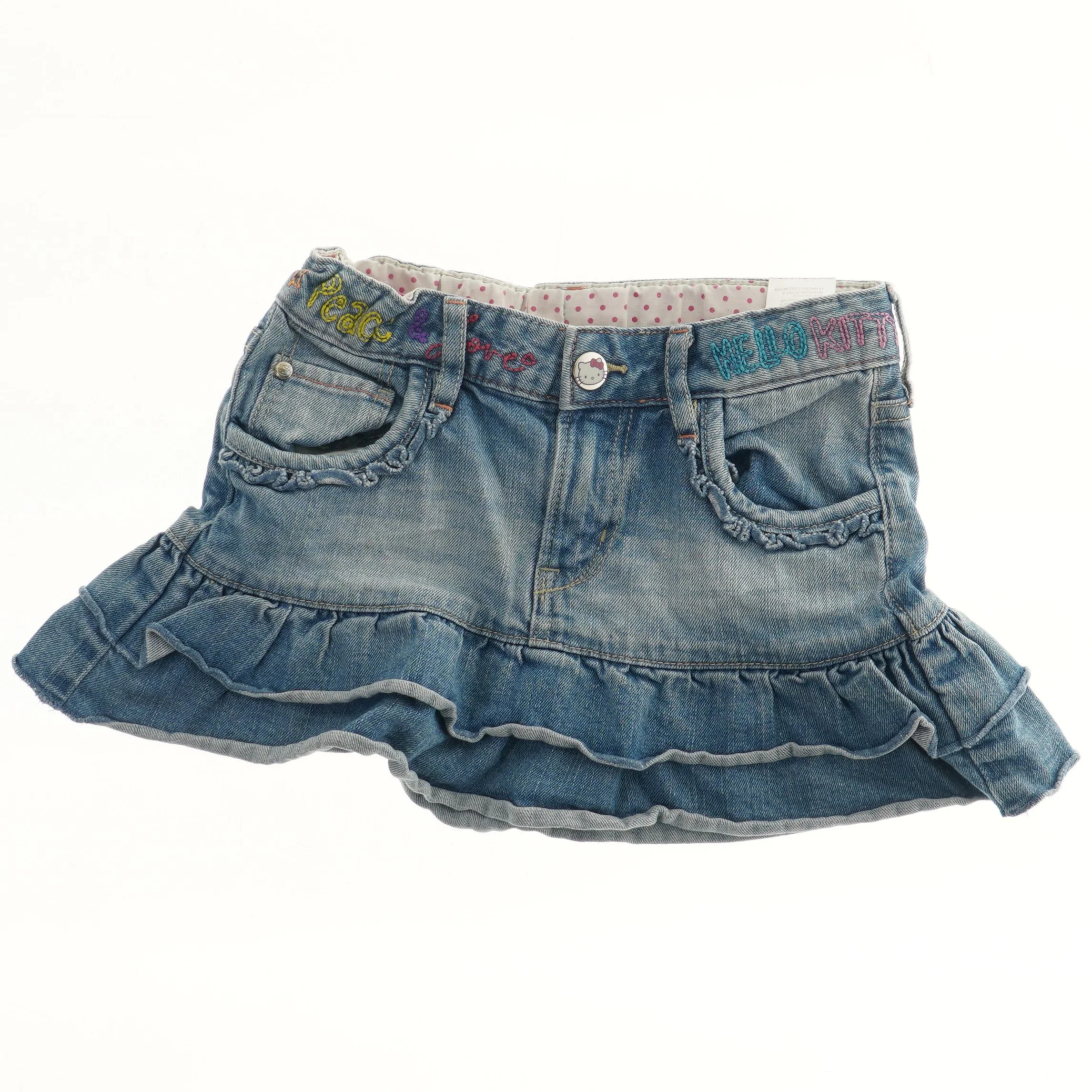 Denim nederdel med broderi fra H&M (str. 122)