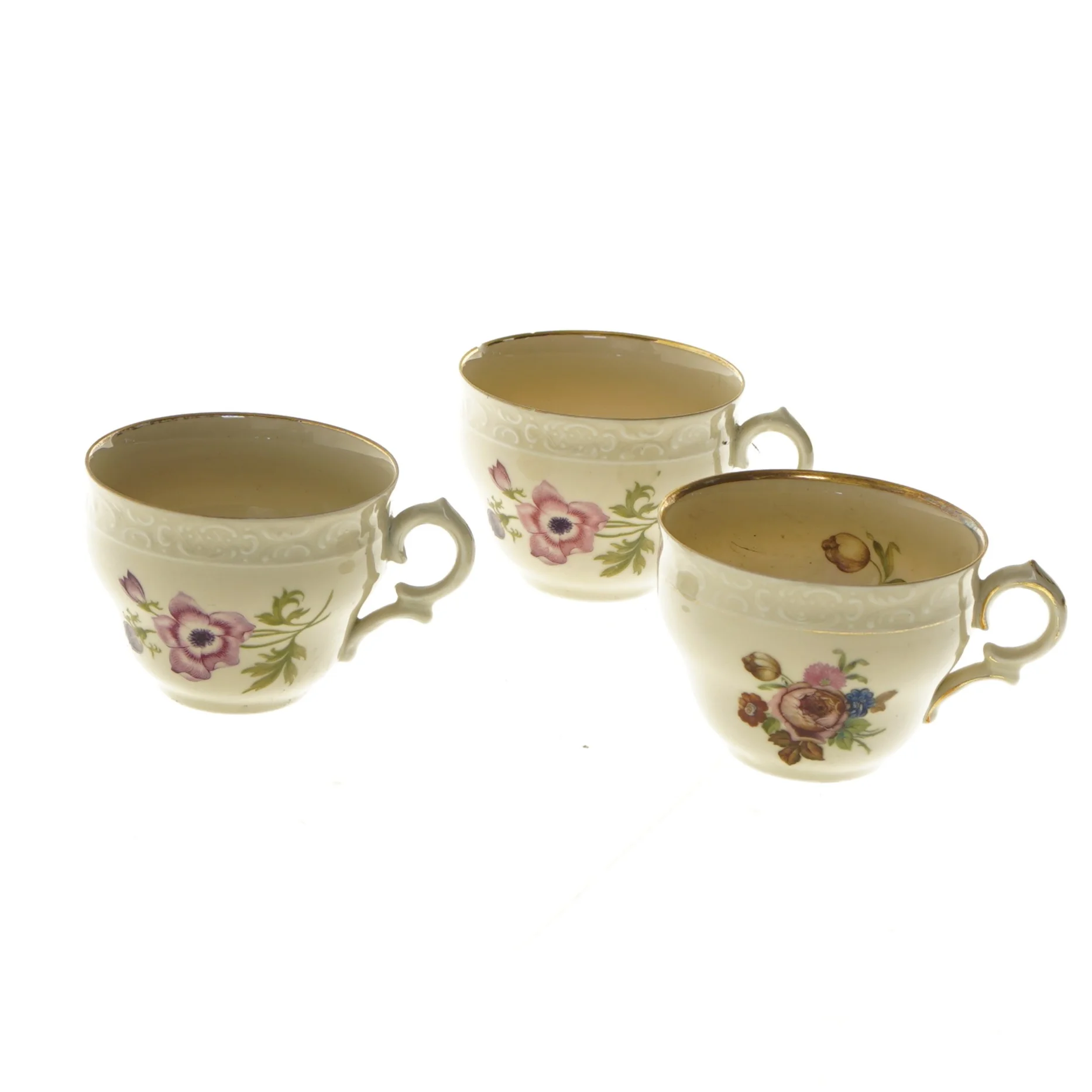 Sæt med 3 porcelænskopper med blomsterdesign (str. 3 stk Ø 8,5 cm)