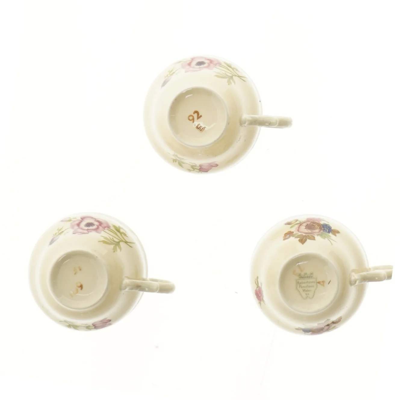 Sæt med 3 porcelænskopper med blomsterdesign (str. 3 stk Ø 8,5 cm)