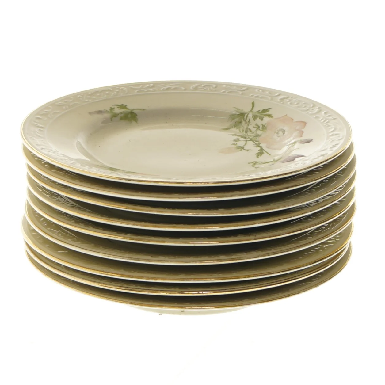 Sæt af 9 tallerkener med blomstermønster (str. 9 stk Ø 17 cm)