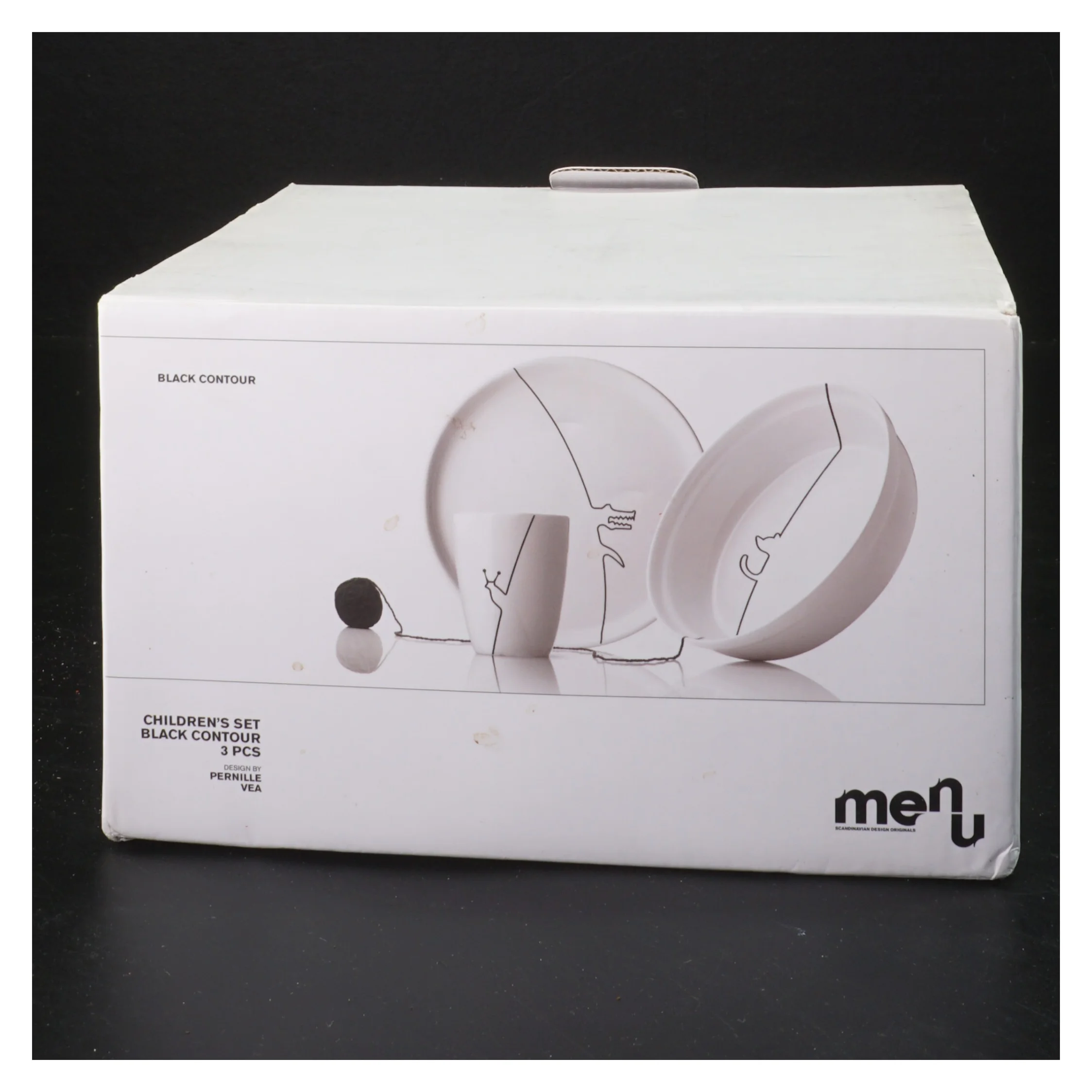 B&oslash;rnes&aelig;t med 3 dele i porcel&aelig;n fra Menu (str. &Oslash; 17,5 & 6,5 & 17,5 cm)