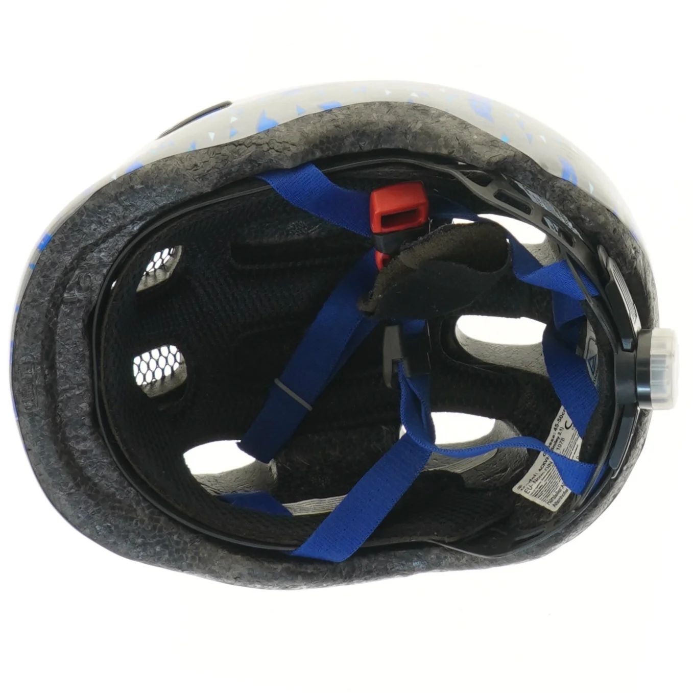 Børnehjelm med blå maskemønster fra Abus (str. størrelse 45-50, ø 18 cm)