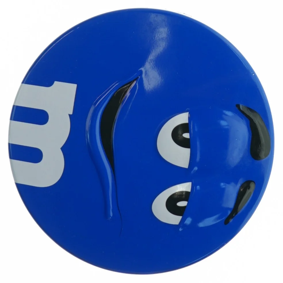 Blå M&M's metalbeholder fra M&M (str. Ø 13 cm)