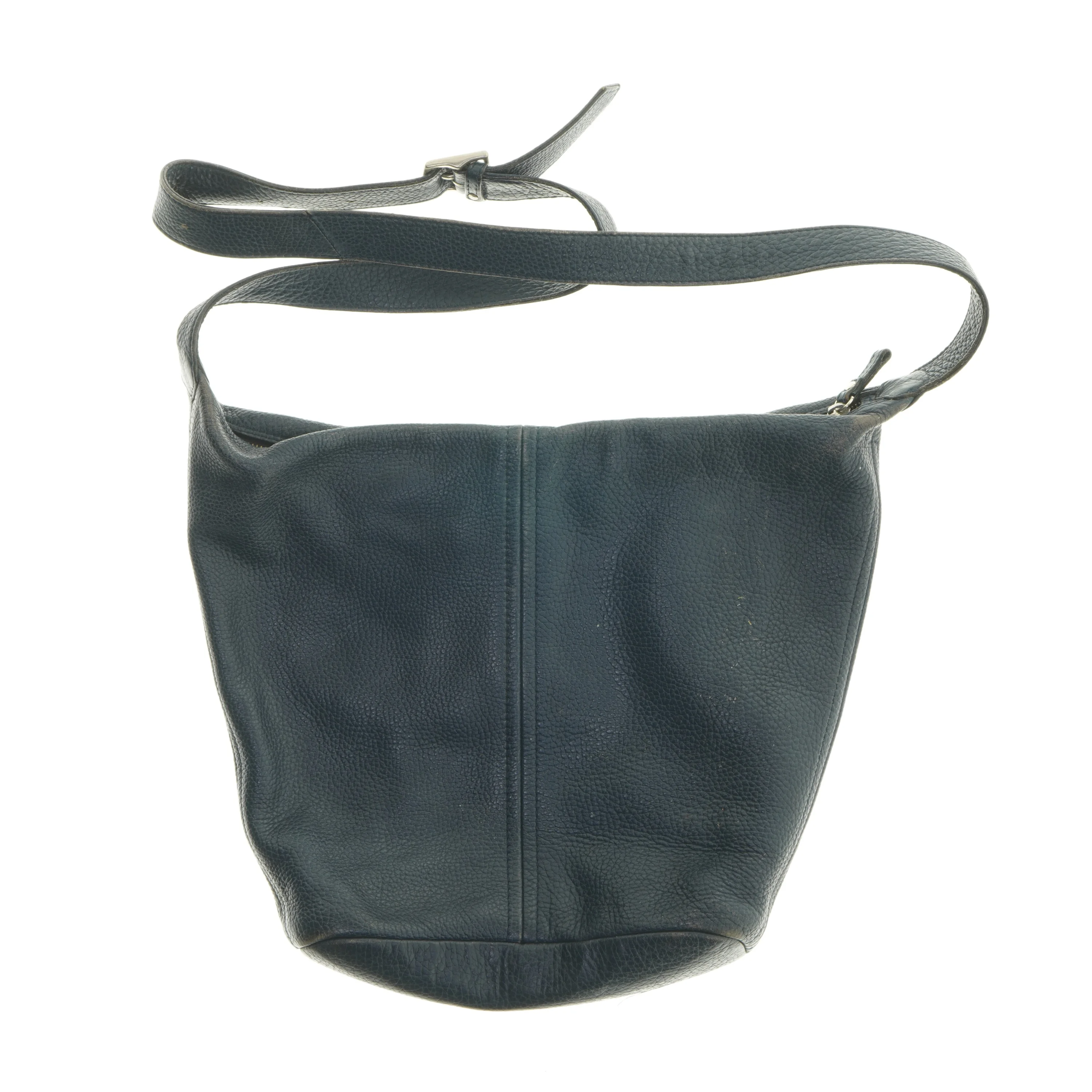 Mørkeblå læder skuldertaske (str. 30x34 cm)