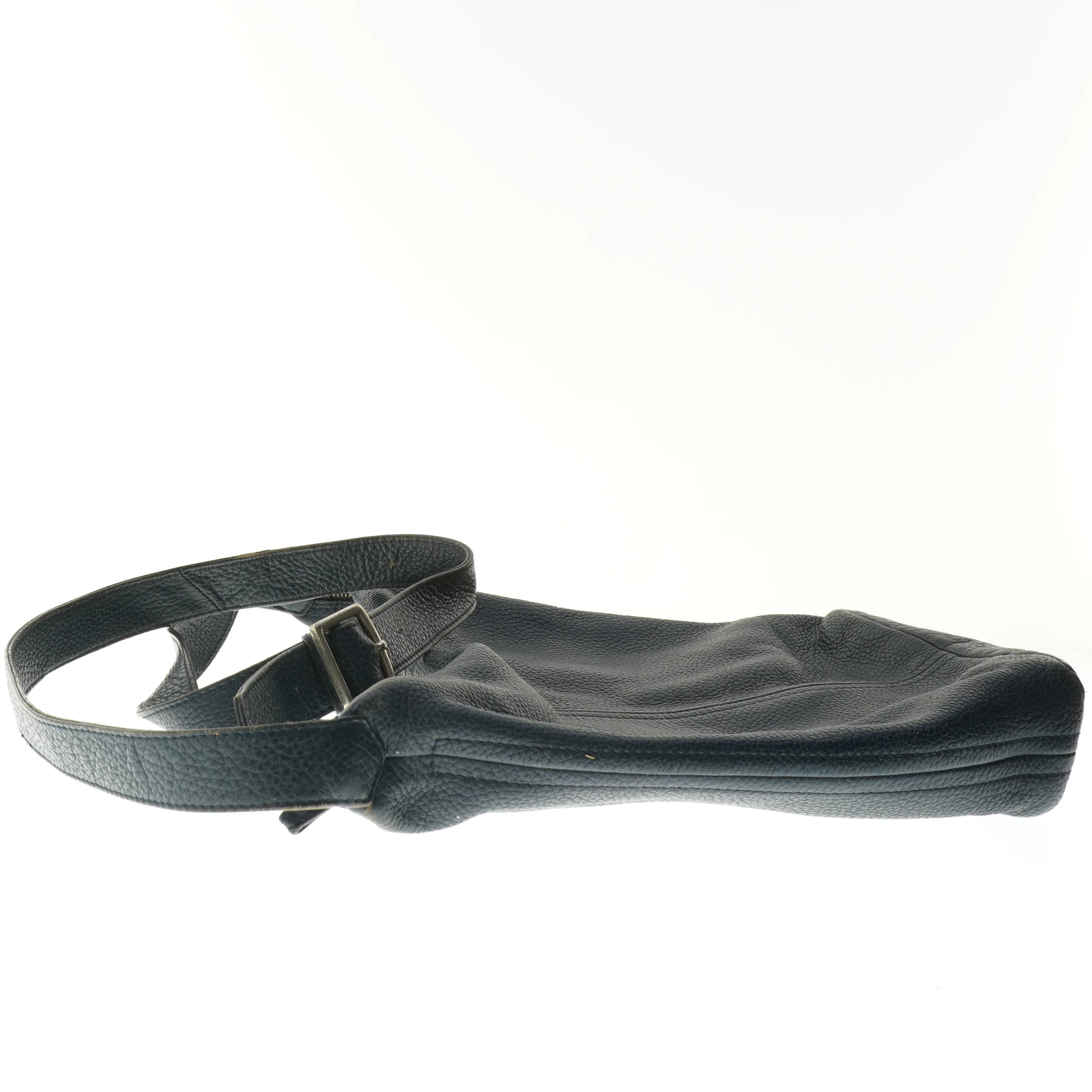 Mørkeblå læder skuldertaske (str. 30x34 cm)