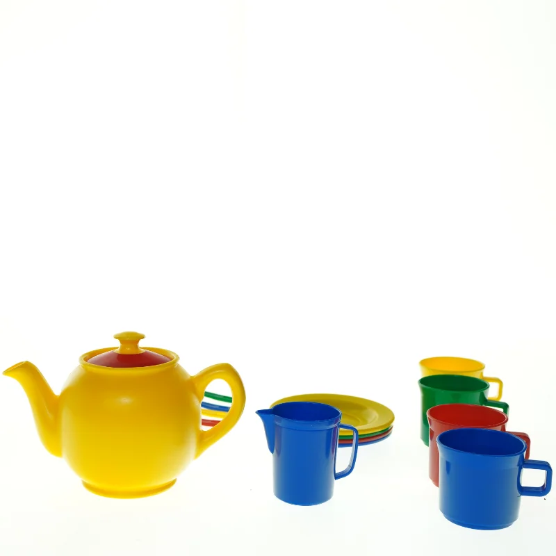 Farverigt børne tesæt i plast (str. 10 x 16 cm)