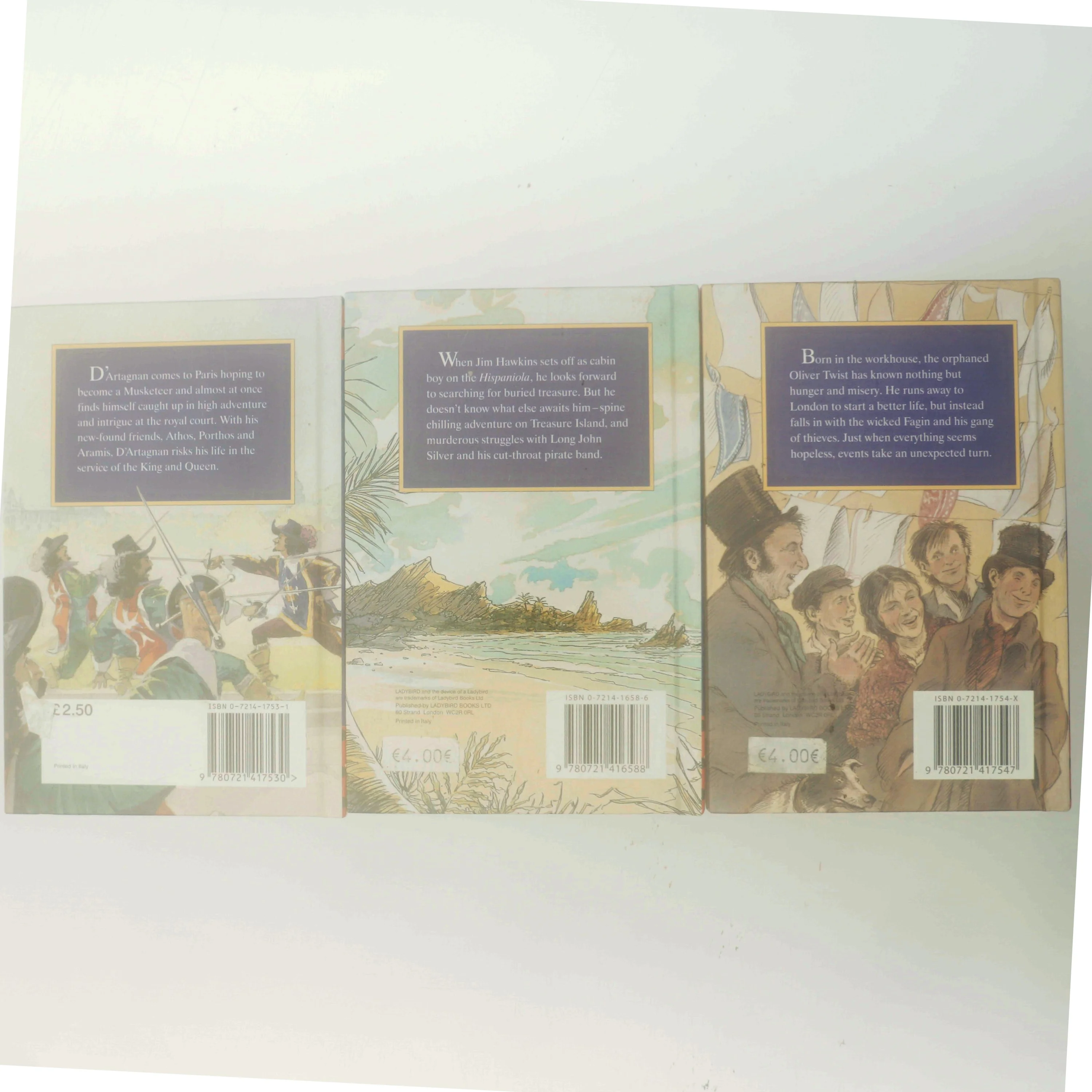 The Three Musketeers, Oliver Twist, Treasure Island