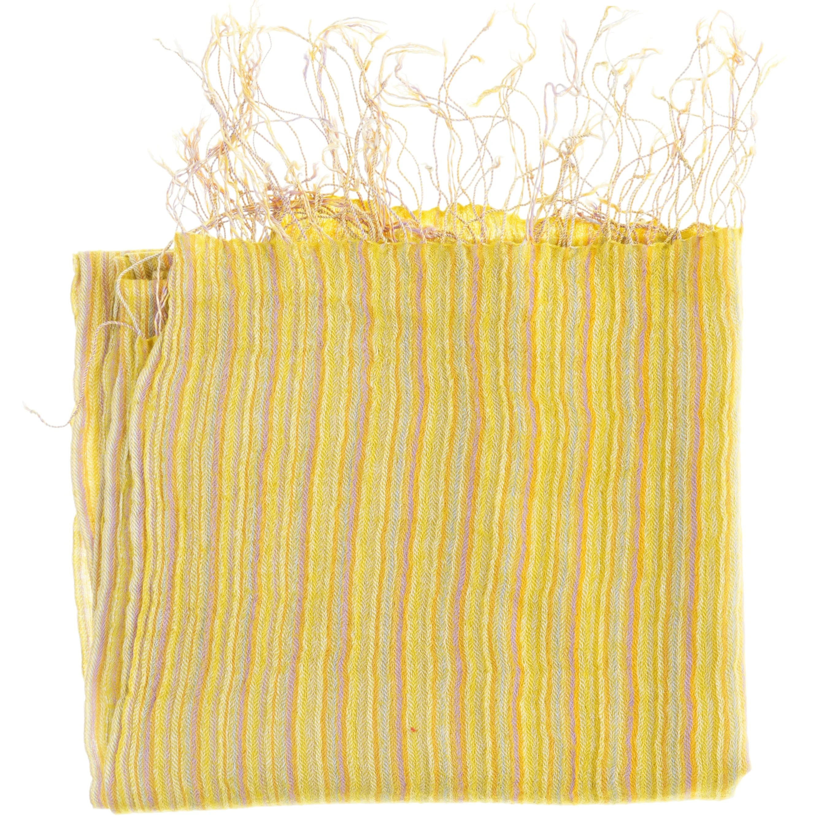 Gult uldtørklæde med striber (str. 55 x. 200 cm)