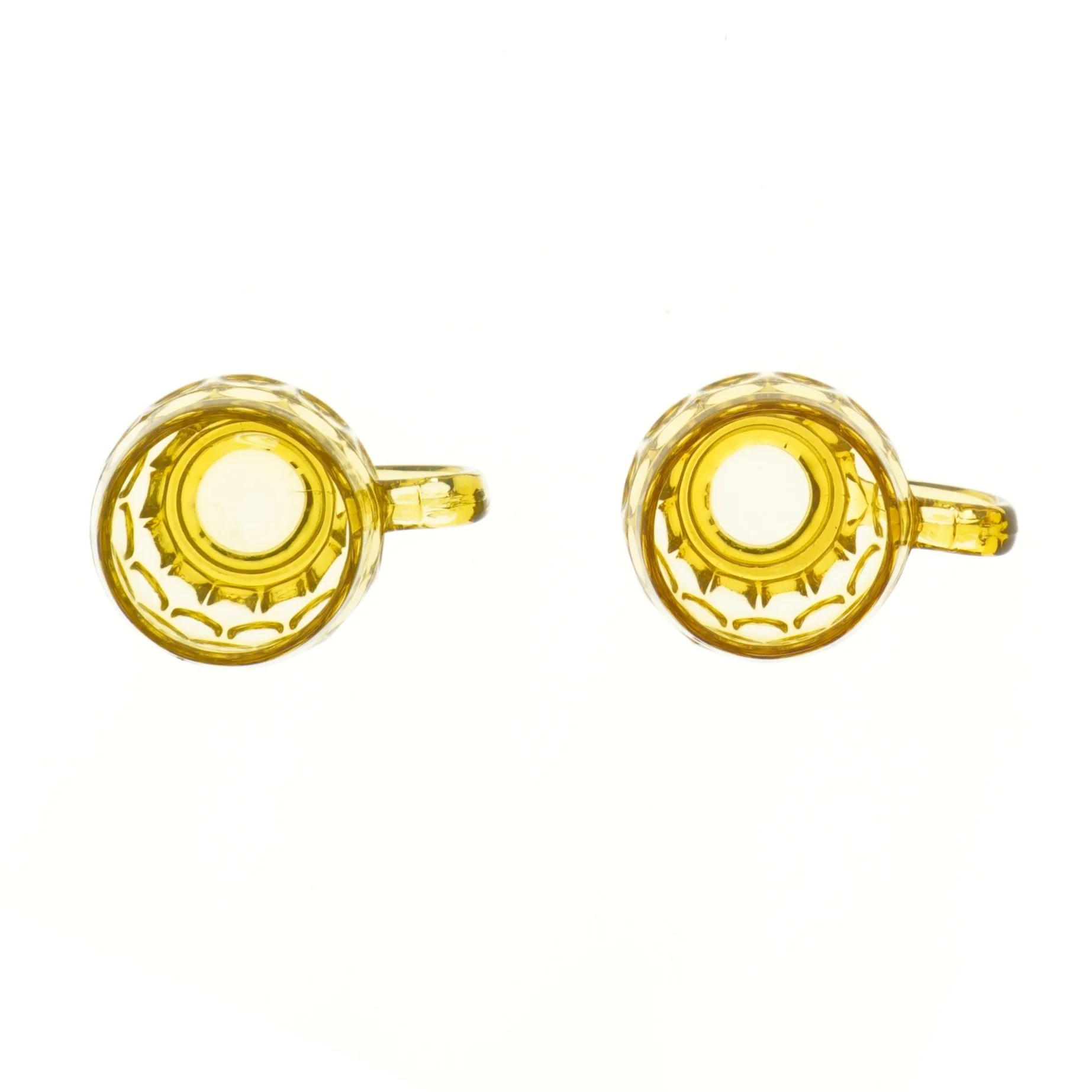 Retro ølkrus i gult glas (str. 2 stk Ø 8,5 cm højde 9 cm)