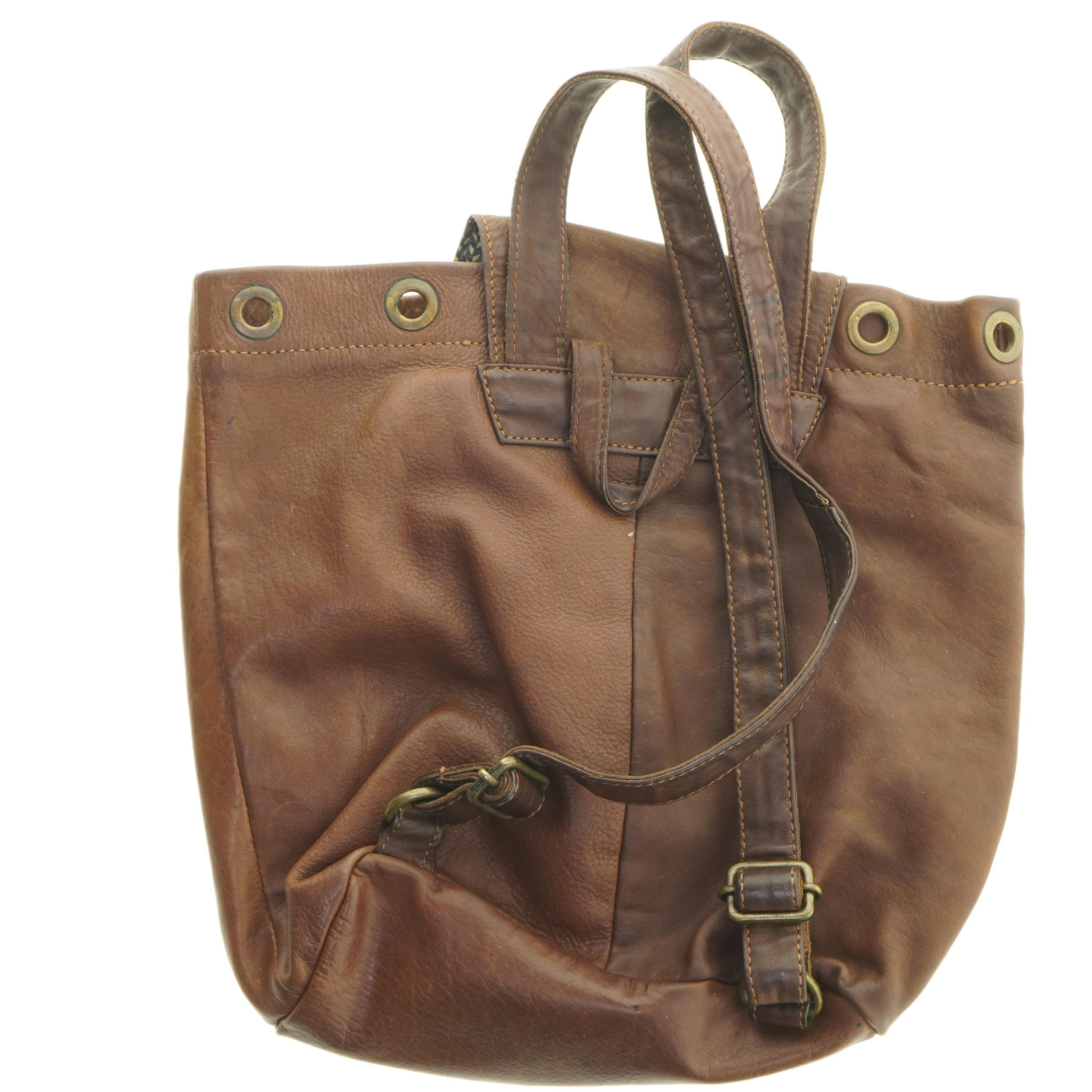 Brun læderrygsæk (str. 35x35 cm)