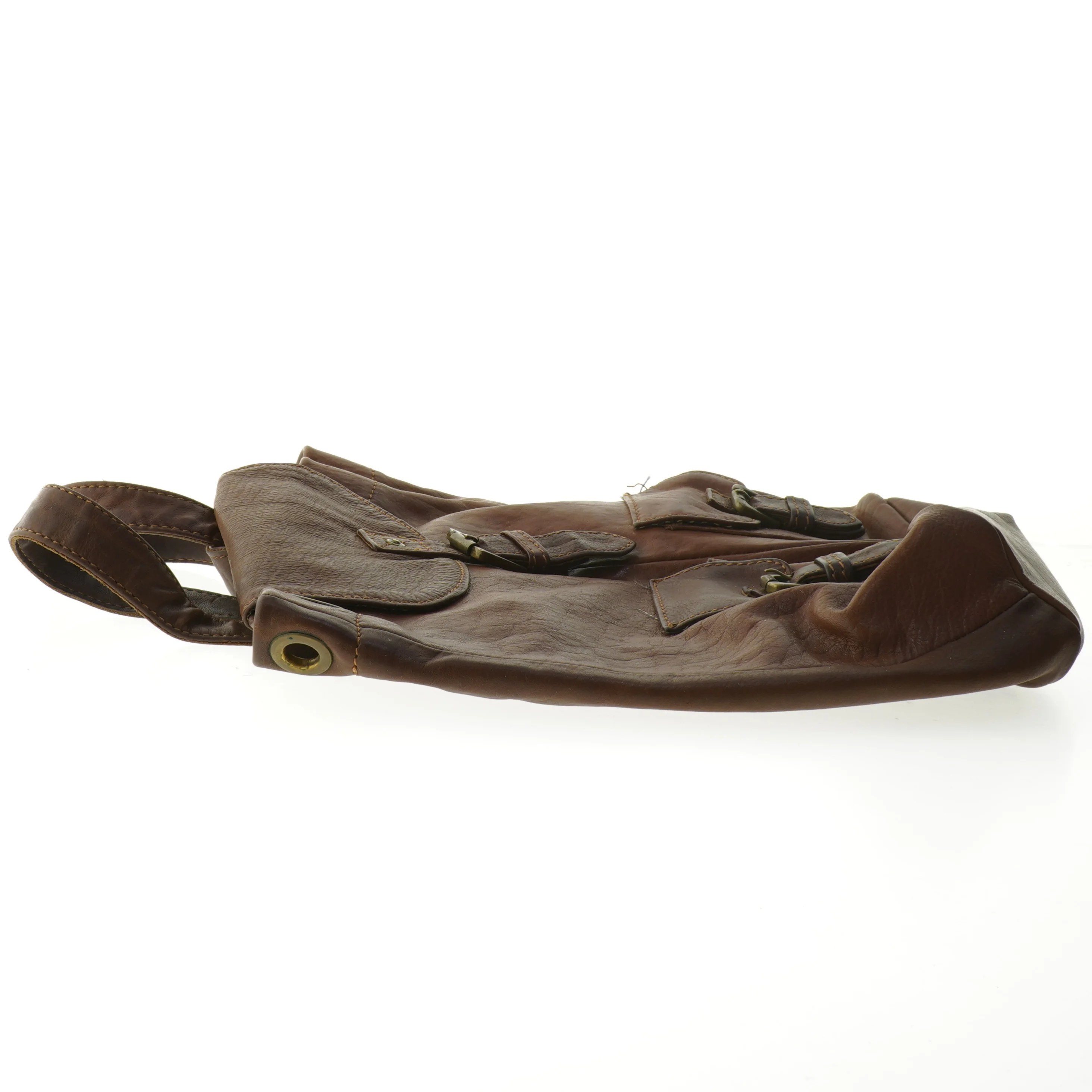 Brun læderrygsæk (str. 35x35 cm)