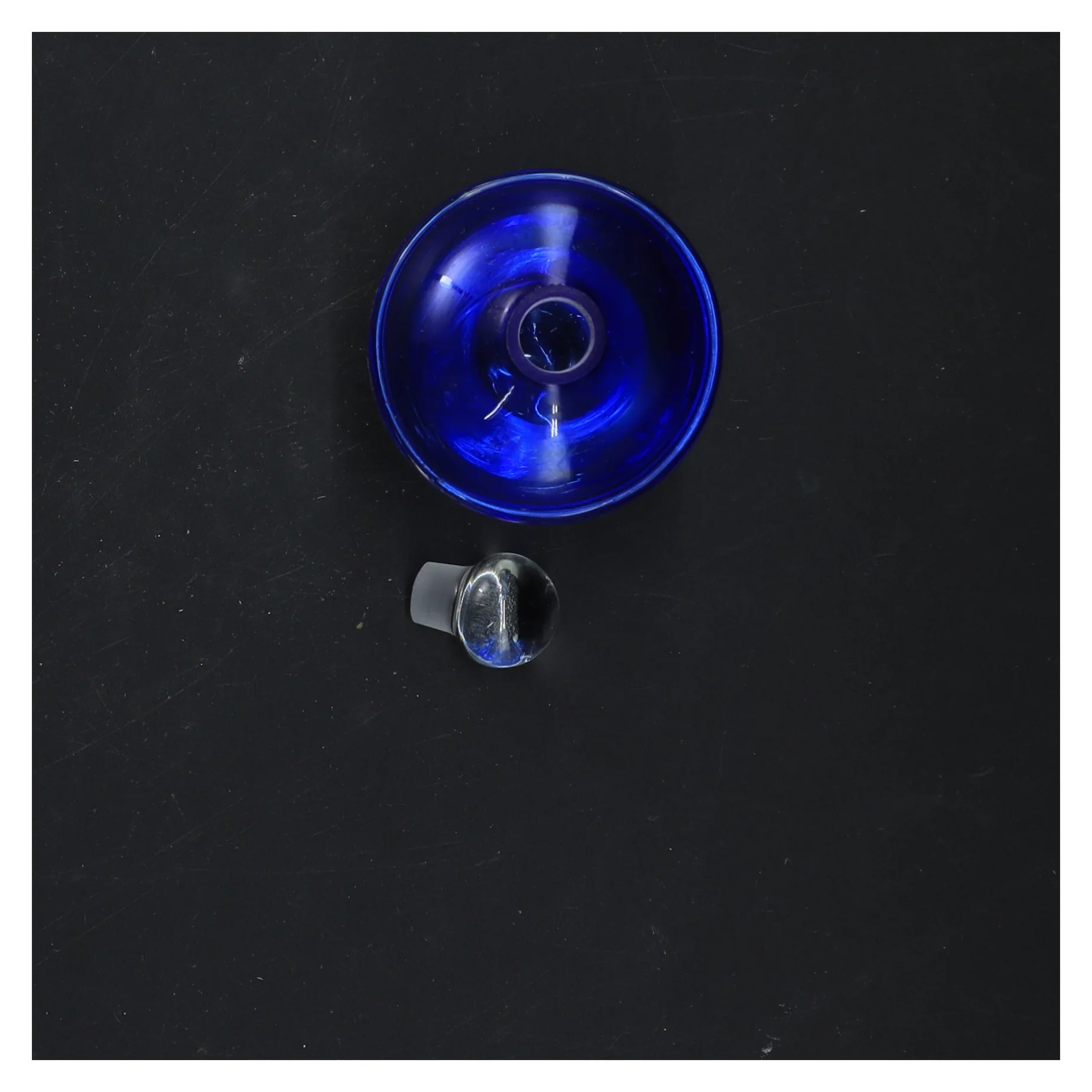 Blå glasflaske med prop (str. 11x6 cm)