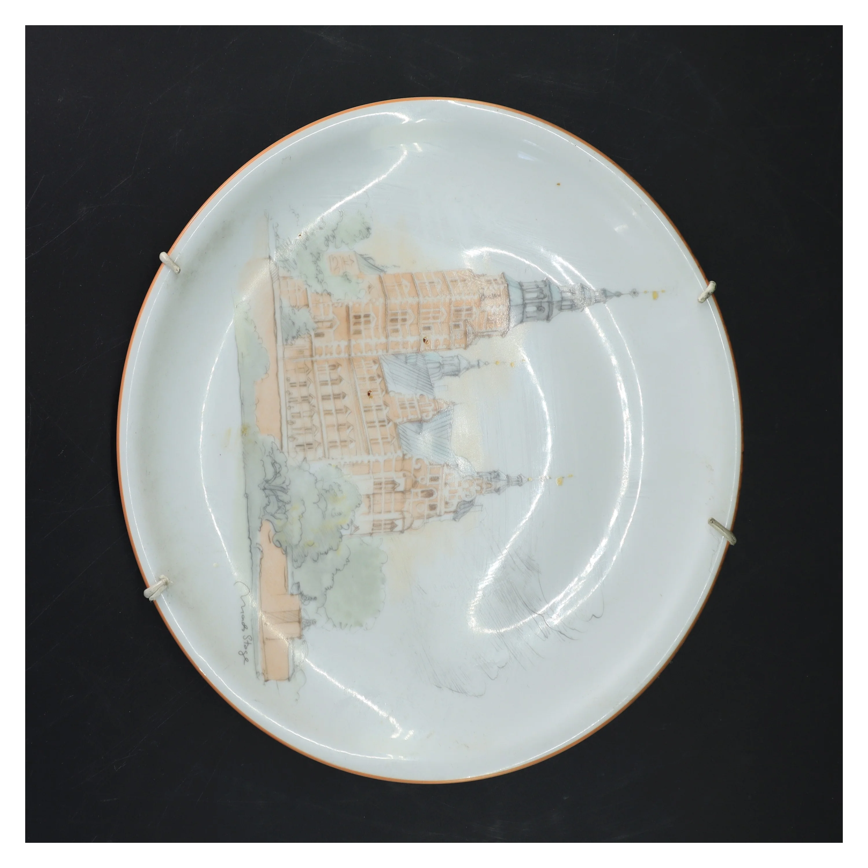 Porcelænsplatte med slotmotiv (str. Ø 26,5 cm)